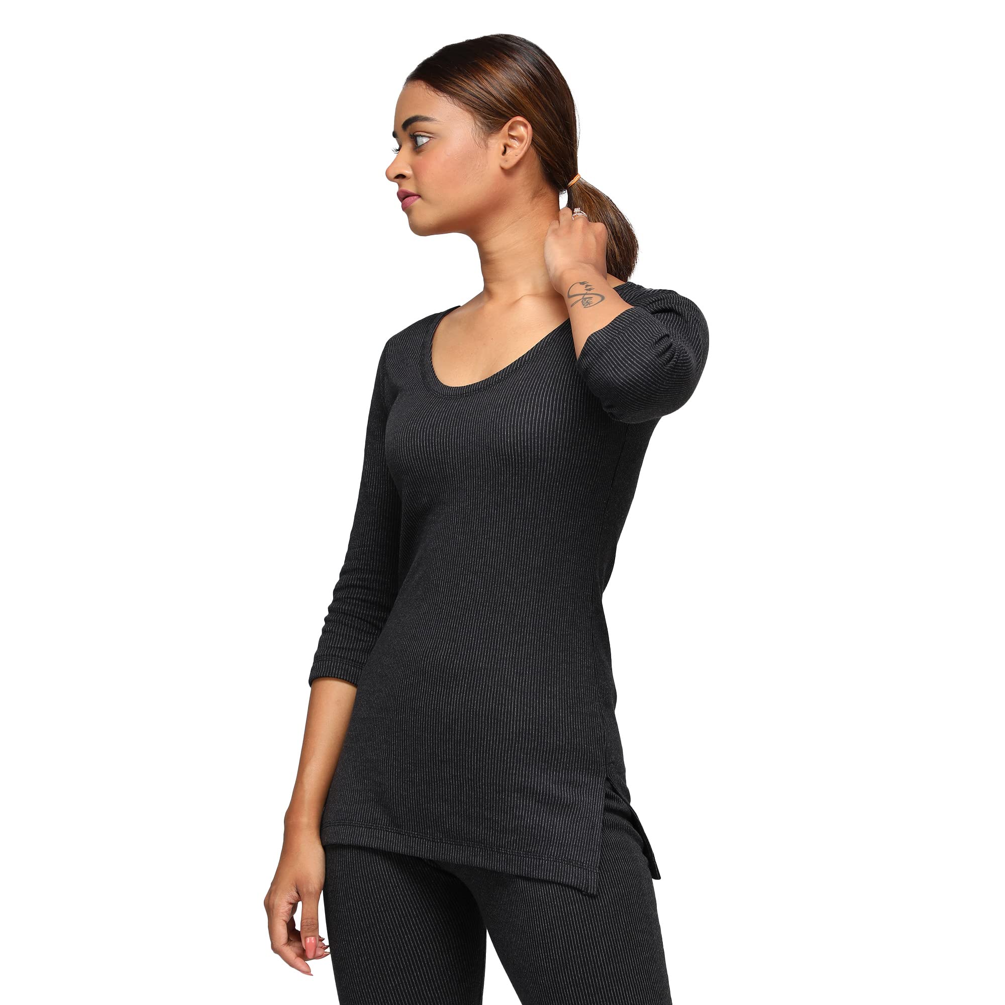 (Macho Ultima Women's Thermal Top | Thermal Inner with Round Neck & 3/4 Sleeves | Ultra-Thin, Feather-Soft Fabric | Triple Insulated for Extra Warmth | Solid-image-19