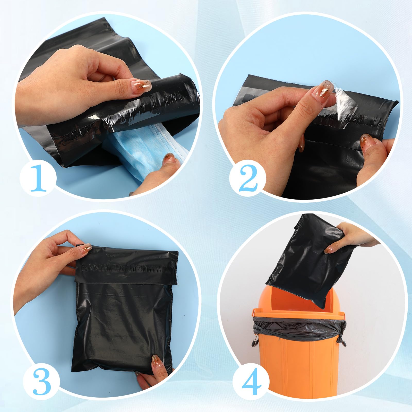Fulmoon 300 bolsas sanitarias para desechar servilletas sanitarias para higiene femenina, eliminación de tampones con cierre automático, bolsas sanitarias para servilletas y tampones (negro)