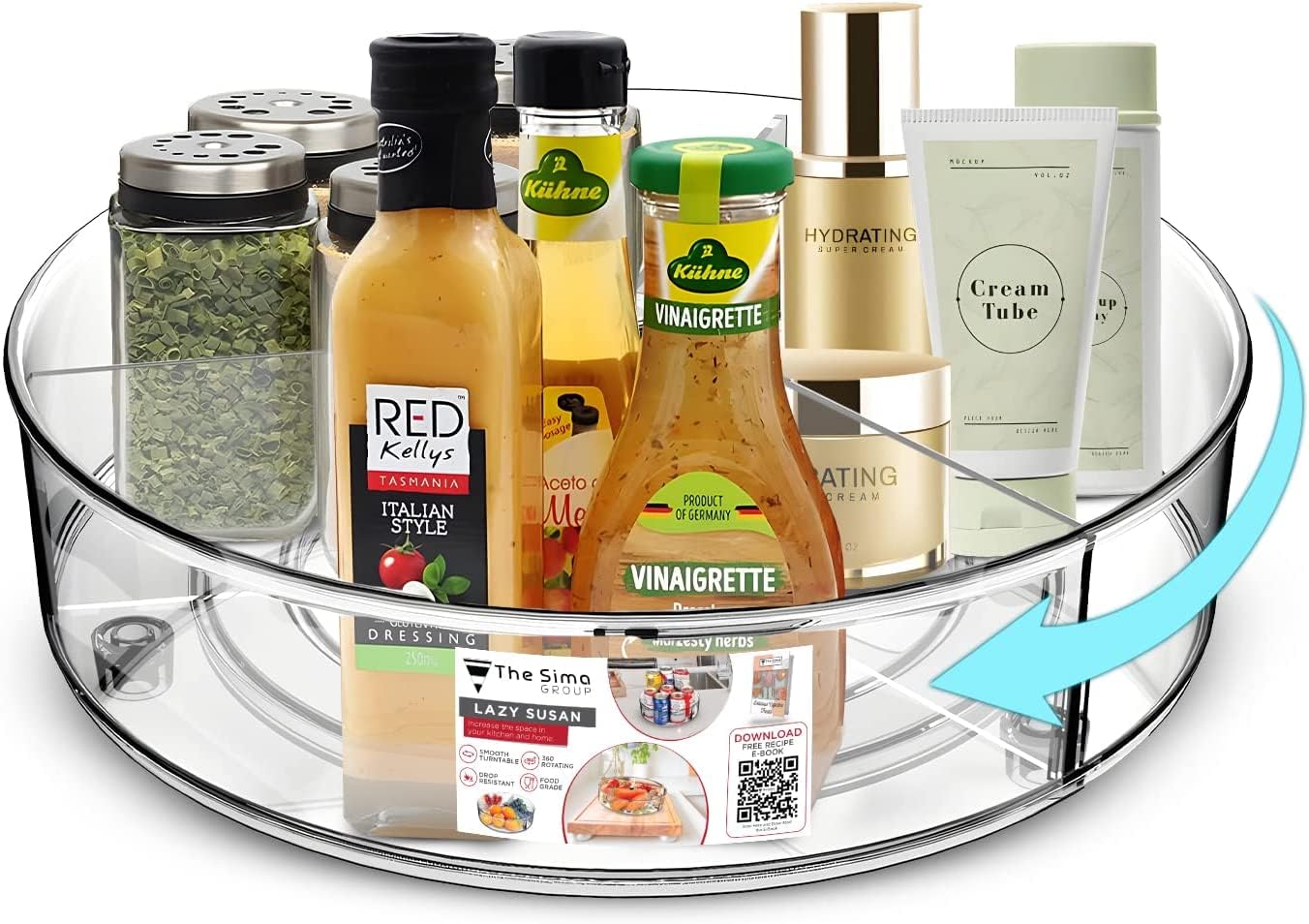 The Sima Lazy Susan Organizer & Storage - 360 Degree Rotating Organizer - BPA Free Clear Plastic - Effortlessly Organize & Access Items in Your Cabinet, Kitchen, Bathroom, Makeup & Fridge