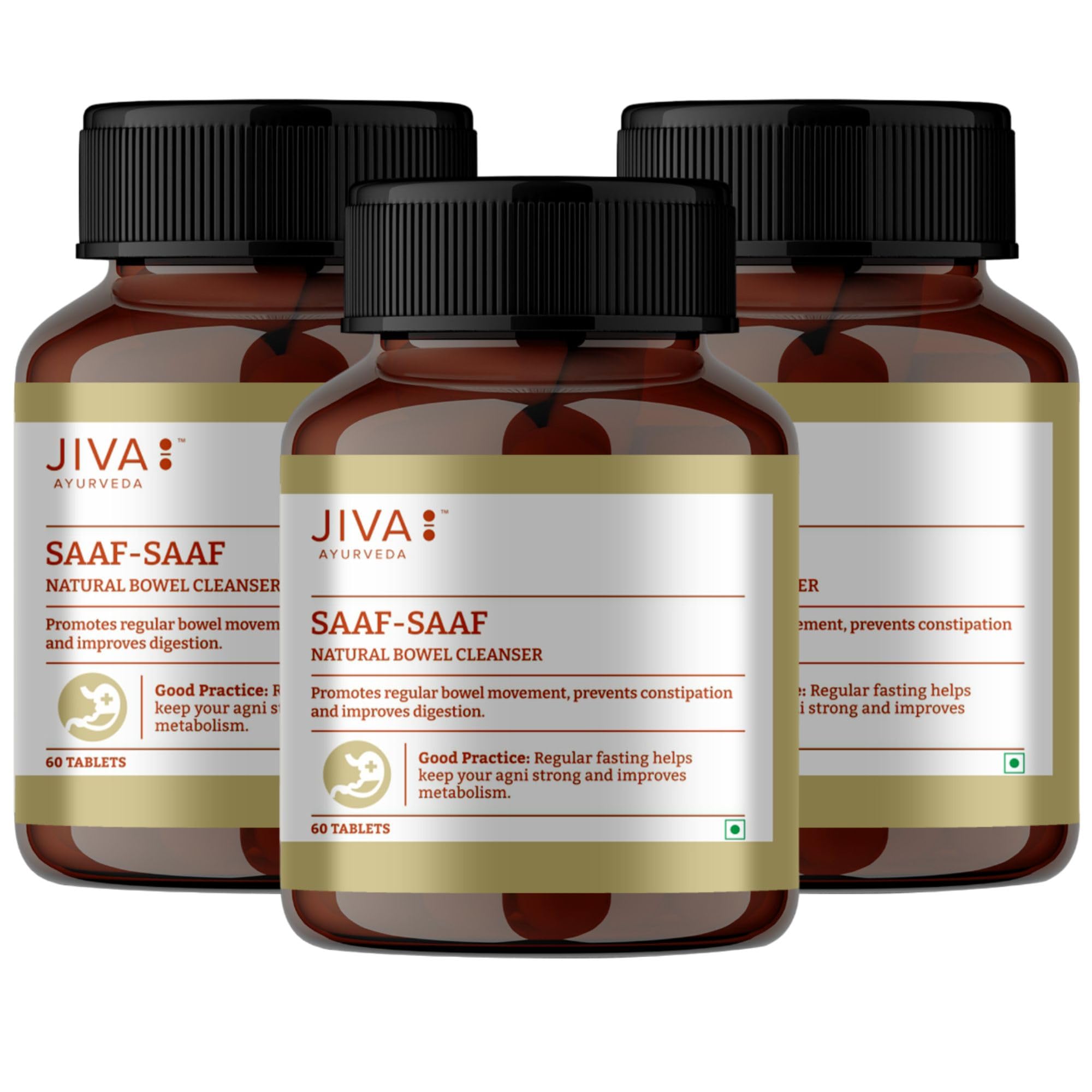 Jiva Saaf Saaf Tablets 500mg 180 Tablet | 100% Pure & Natural | Helpful In Digestion | Helps to Prevents Constipation - 60 Tablet (Pack of 3)