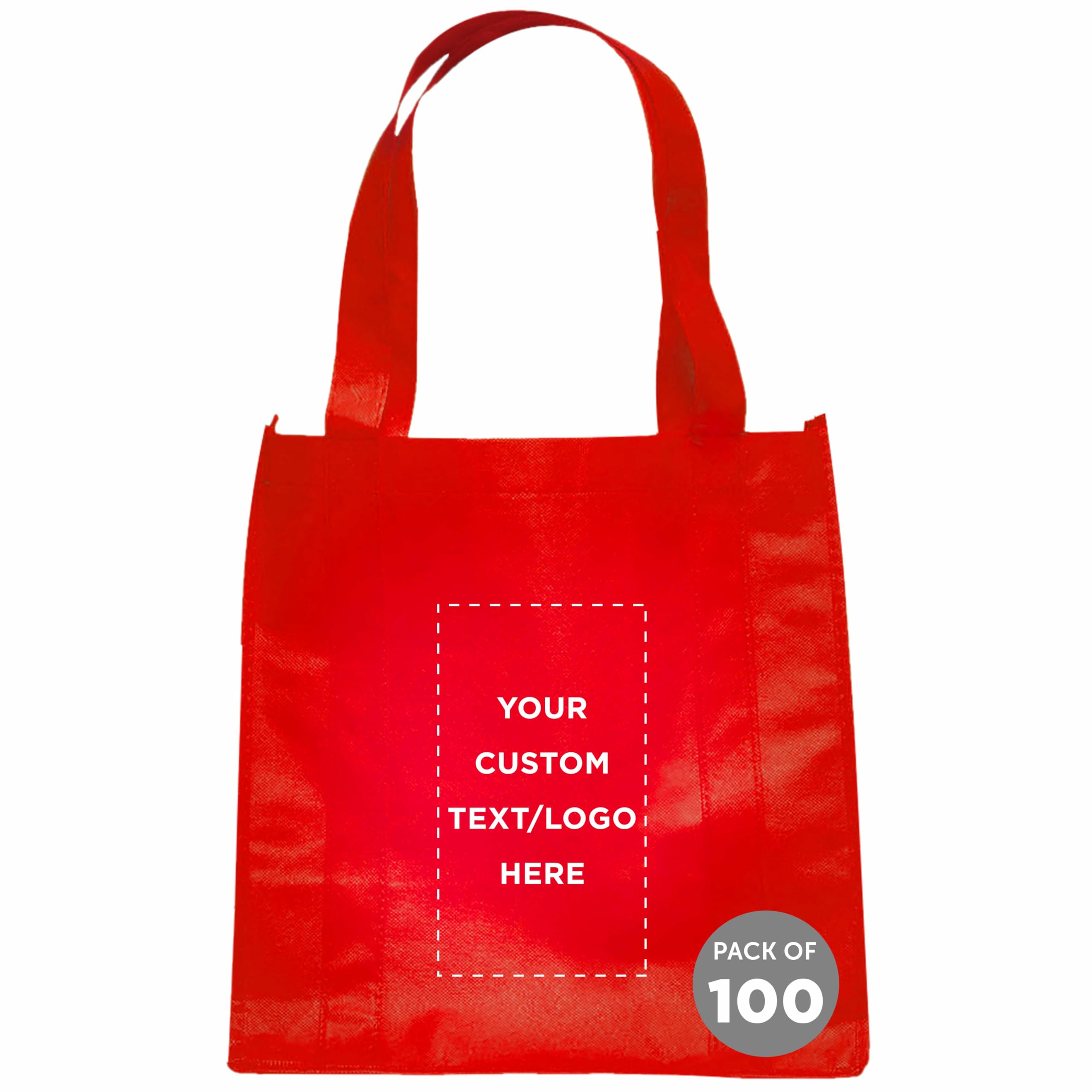 DISCOUNT PROMOS Custom Reusable Grocery Tote Bag for Shopping - 100 Pack - Personalized Logo, Text -Small Foldable Bags – Red - 12.625