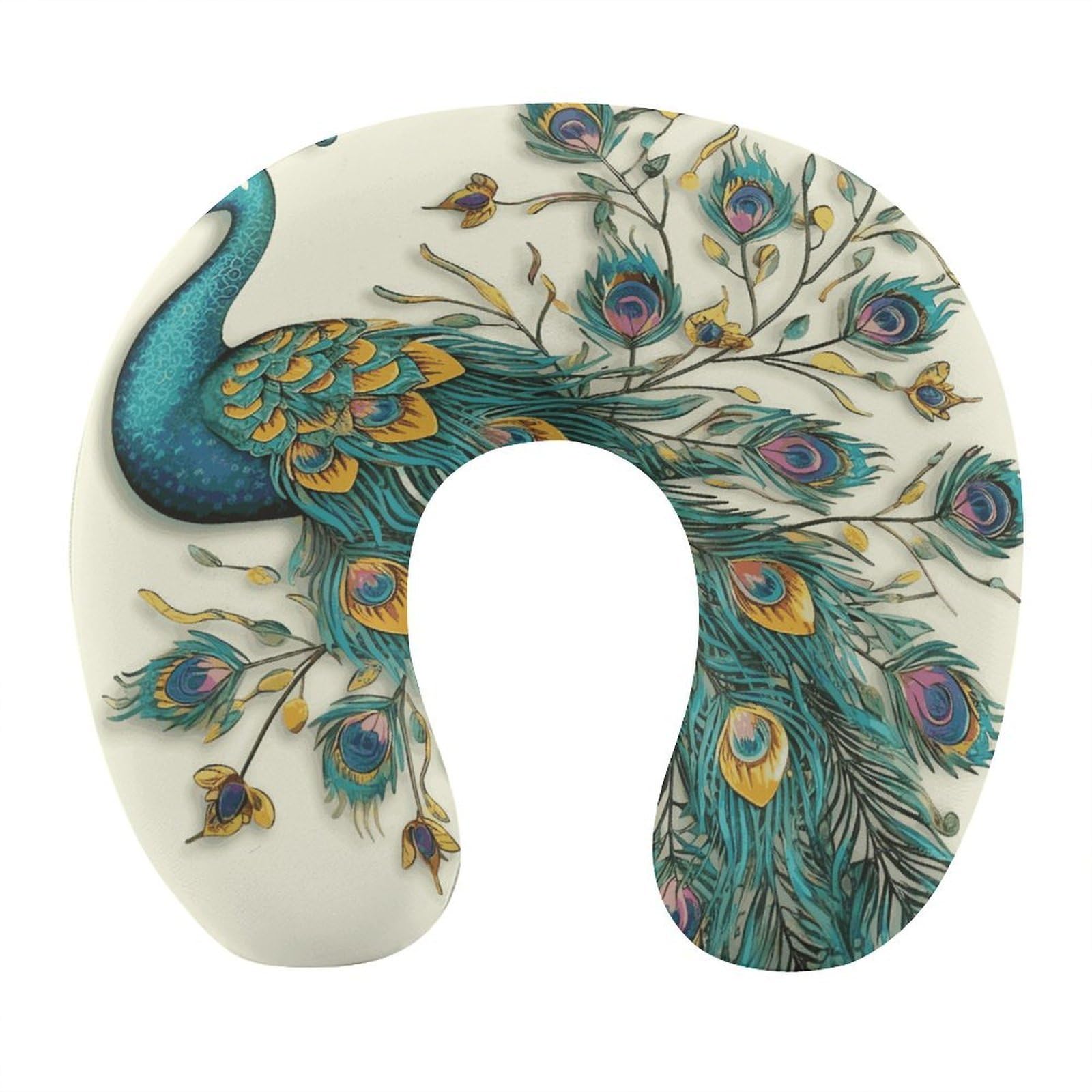 FekiLoot Peacock Pattern Travel Pillow,U Shaped Office Napping Pillow Support Neck and Head Comfortable Travel Neck Pillow U Shape Sleeping Essentials for Long Haul Flights