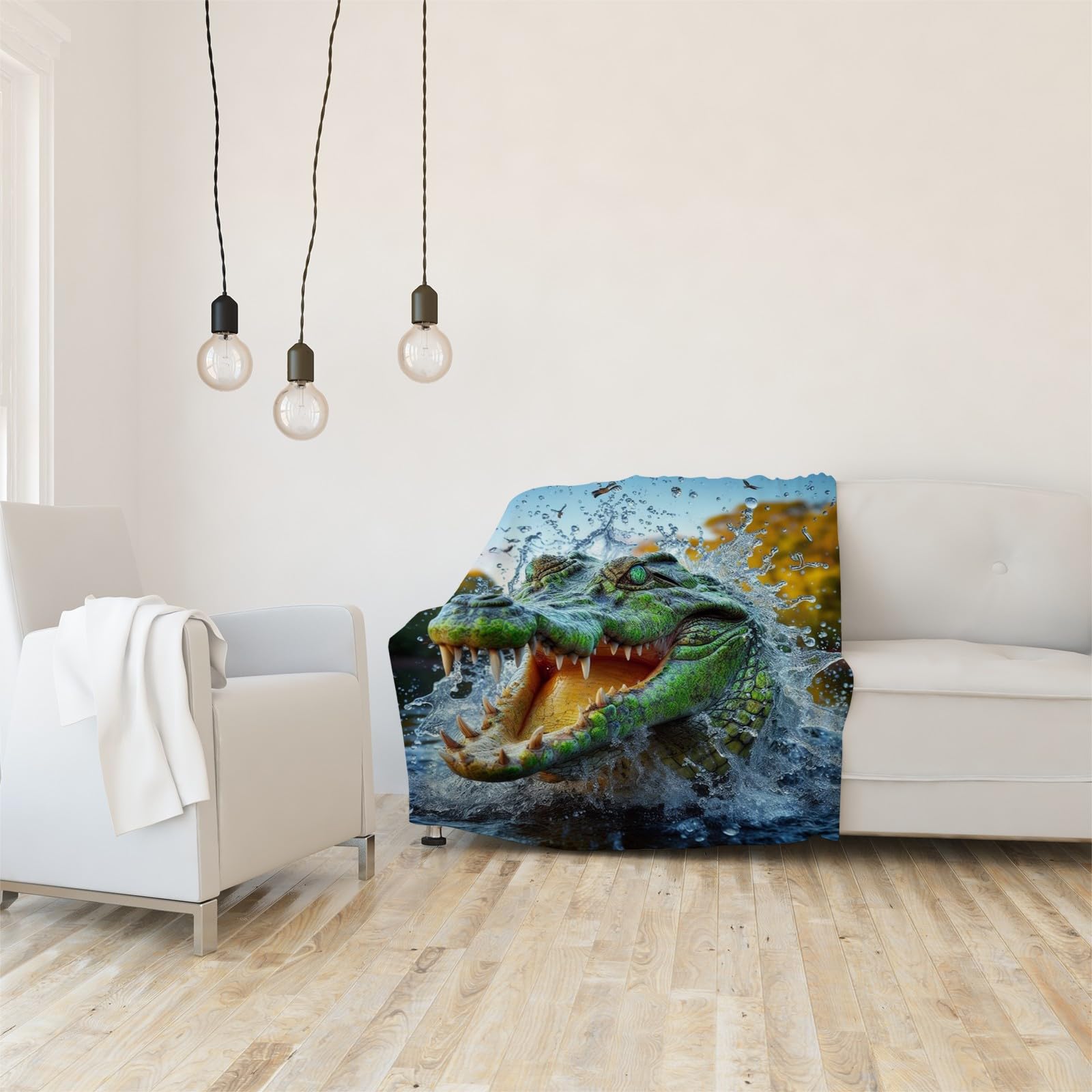 Générique Koc polarowy z motywem zielonego krokodyla, zwierzęcy koc polarowy 220 x 240, łóżko 2-osobowe, duży rozmiar, koce i bardzo miękkie flanelowe narzuty AL534