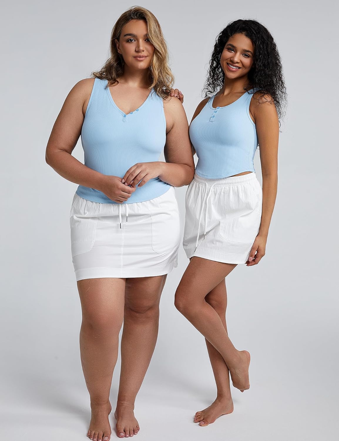 ZeroBound Built in Shelf Bra Crop Tank Tops for Women Scoop Neck Henley Button Sleeveless Casual Basic Tee Shirt Outfits - Image 5