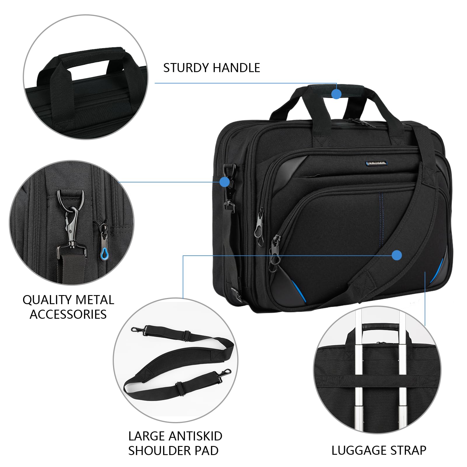 KROSER Laptop Tasche 18 Zoll Business Tasche Laptop für 17,3 Zoll Computer, Laptop Aktentasche, Wasserabweisend Schultertasche mit RFID Taschen für College/Herren/Frauen/Männer/Damen
