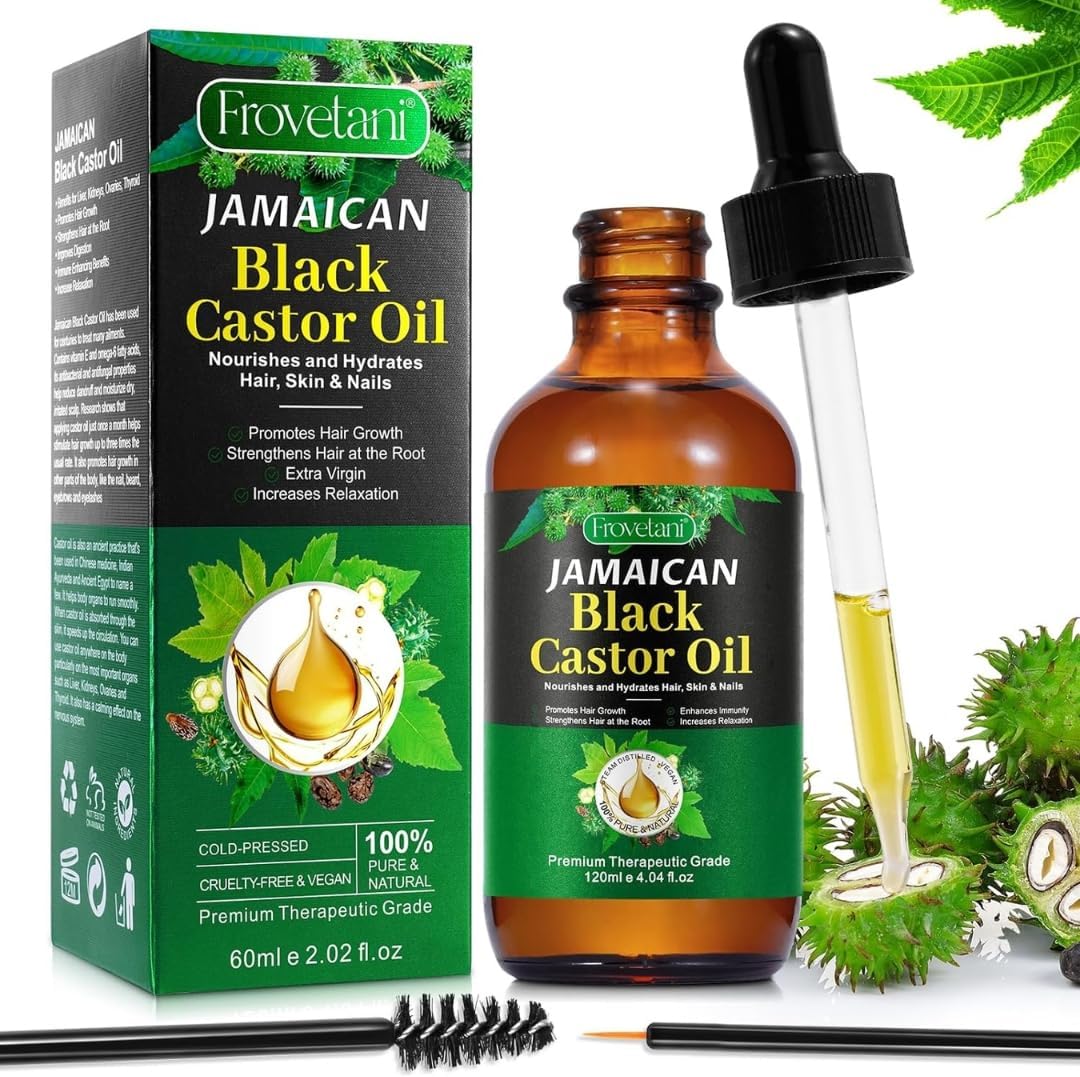 NIKITA.VIVI 100% Natural Organic Black Castor Oil for Hair Growth 60ml, Cold Pressed Unrefined Jamaican Black Castor Oil for Hair Growth, Eyebrow & Eyelash Growth, Hydrate Moisturizes Hair & Scalp