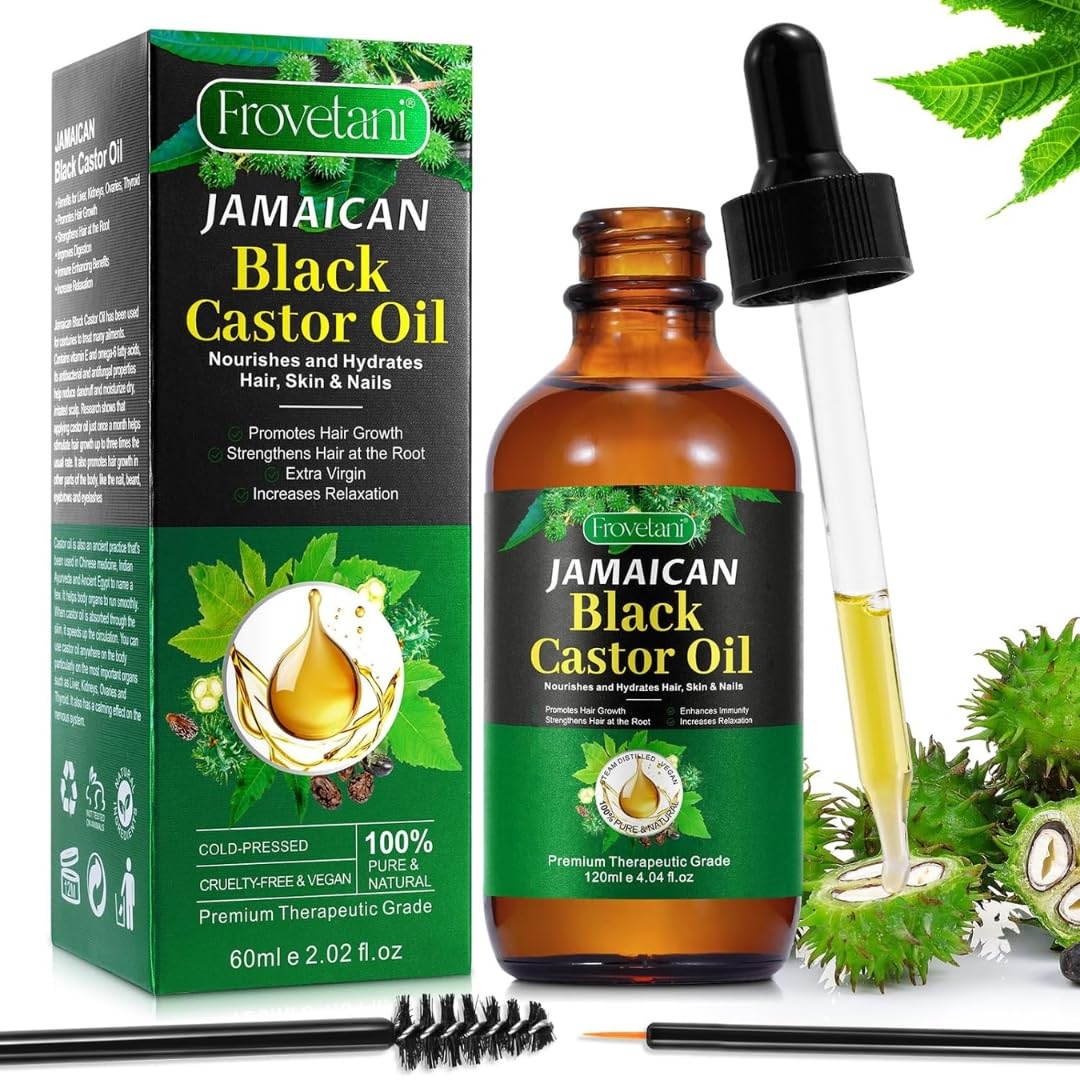 NIKITA.VIVI 100% Natural Organic Black Castor Oil for Hair Growth 60ml, Cold Pressed Unrefined Jamaican Black Castor Oil for Hair Growth, Eyebrow & Eyelash Growth, Hydrate Moisturizes Hair & Scalp
