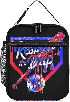 Baseball Respect Drip Home Plate Drip Game Day Lunch Bag Portable Insulated Lunch Box Large Capacity Tote Bag Zipper Net Pocket 10 L X 4 W X 8 H Inches