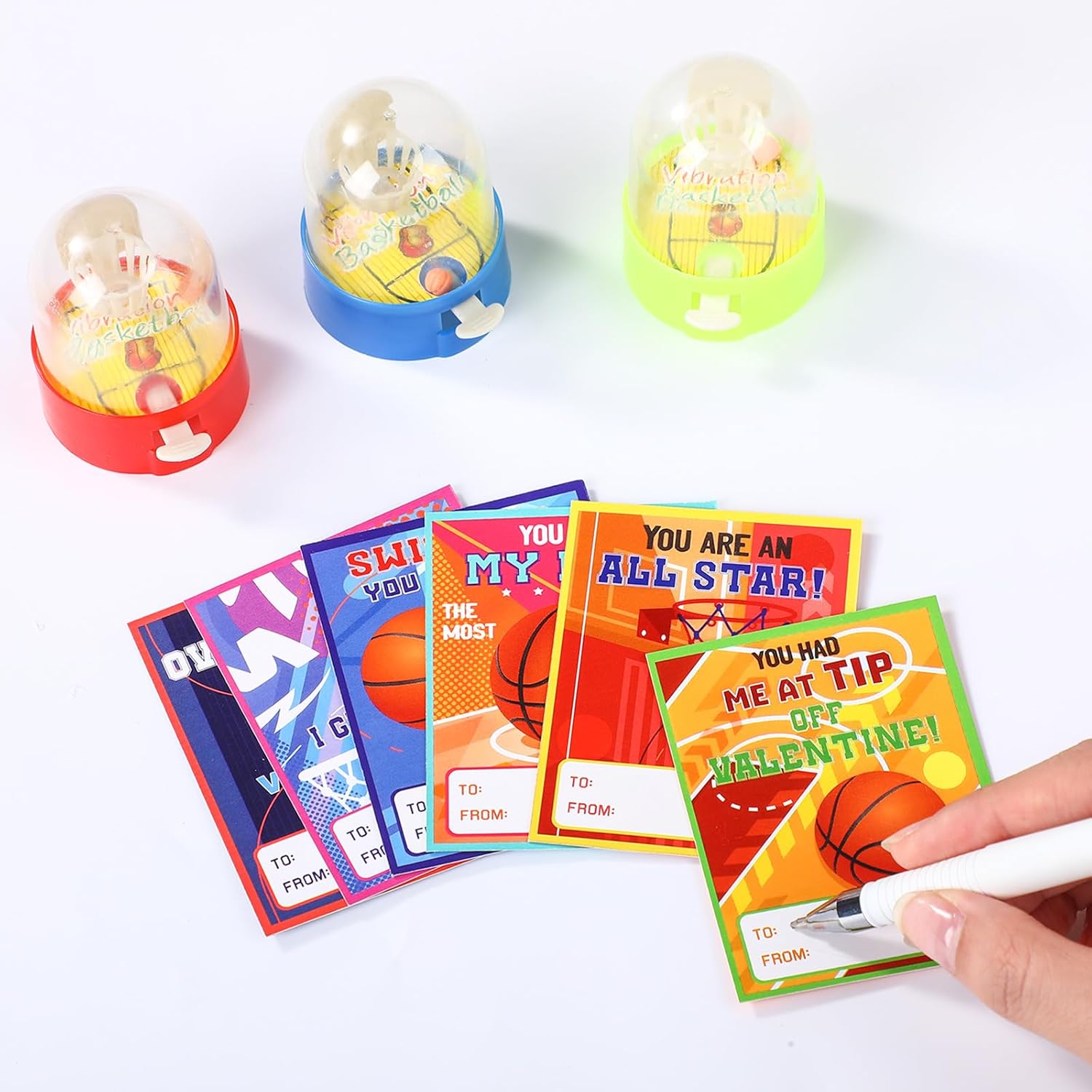 Capoda 36 Pack Valentines Day Gifts with Mini Basketball Shooting Games Sports Gift Cards Finger Basketball Toy Valentine's Exchange Greeting Cards for Classroom School Valentines Party Favors