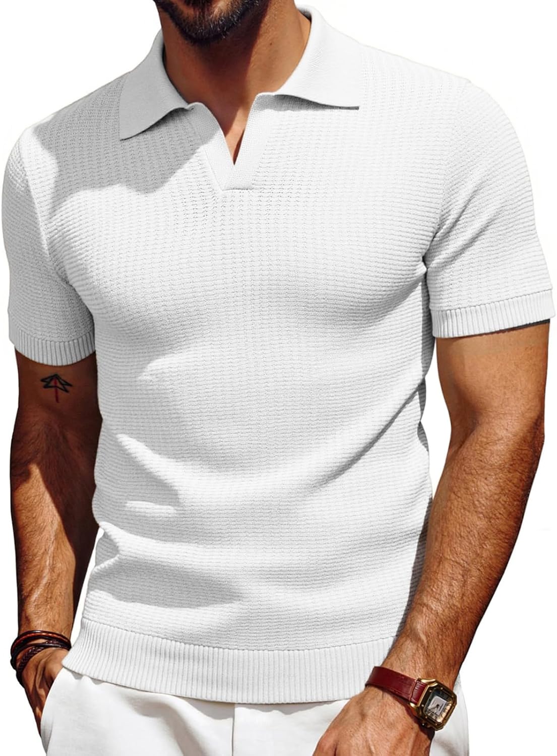 Les umes Mens Short Sleeve Polo Shirts Waffle Knit Casual Shirt Slim Fit Summer Golf Outdoor Shirts