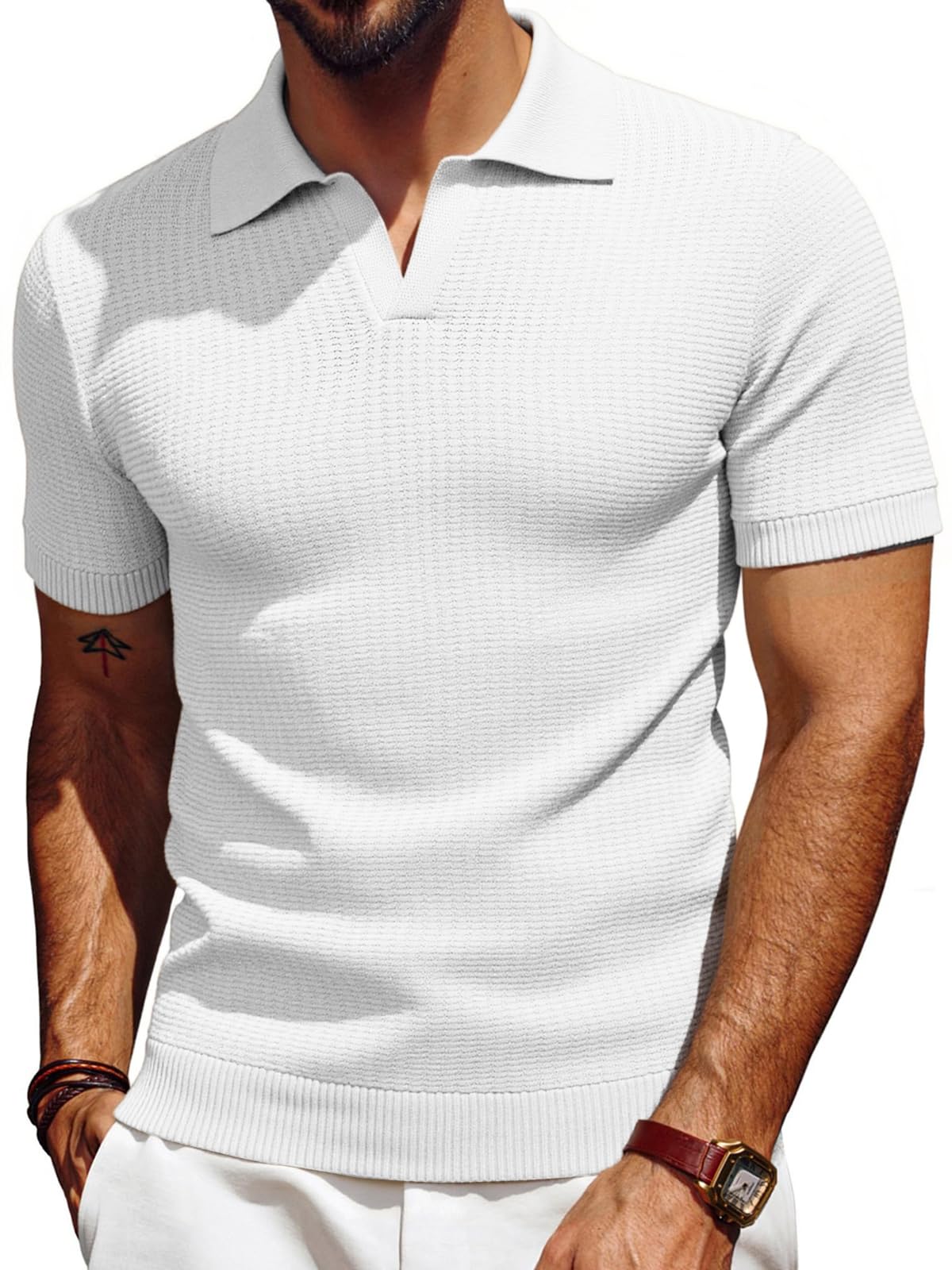 Les umes Polo da uomo a maniche corte maglia scollo a V tè estate casual traspirante polo