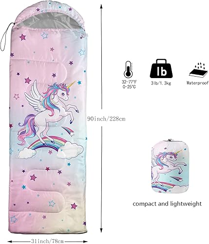 Vista 61 de Axolotl Moon Stars - Saco de dormir para niños, saco de dormir ligero y cálido para clima frío, saco de dormir portátil impermeable para camping