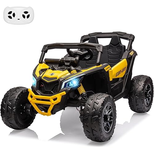 Kids Ride on UTV Car, Licensed Can-Am Electric Off-Road UTV Car, Ride On Truck w/Remote Control, Large Seat, LED Lights, Spring Suspension, Ride on Toy for Boys Girls