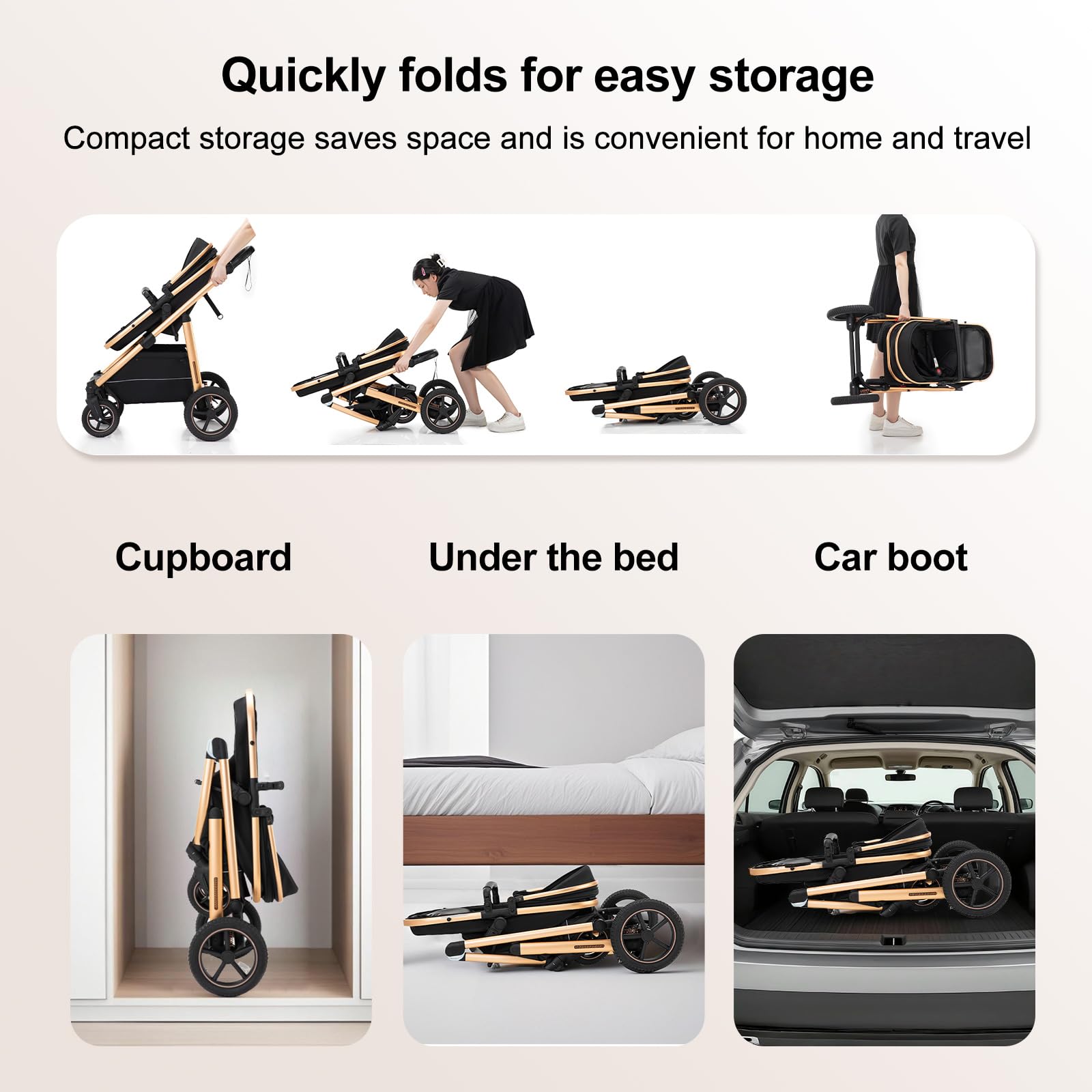 Zkipm Kinderwagen 3 in 1 Baby Stroller Klappbar Kombi Kinderwagen Travel System Höhenverstellbar Schubstange für 0-4
