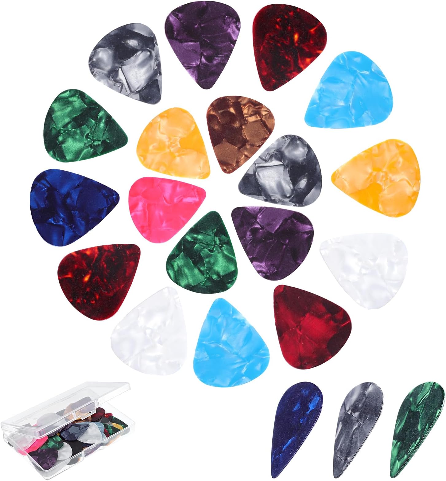 60 PCS Guitar Picks with Organizer Box, Multiple Colorful Guitar Pick 3 Different Thickness For Bass, Electric, Acoustic, Metal Guitar, Ukulele(0.46mm, 0.71mm, 0.96mm)