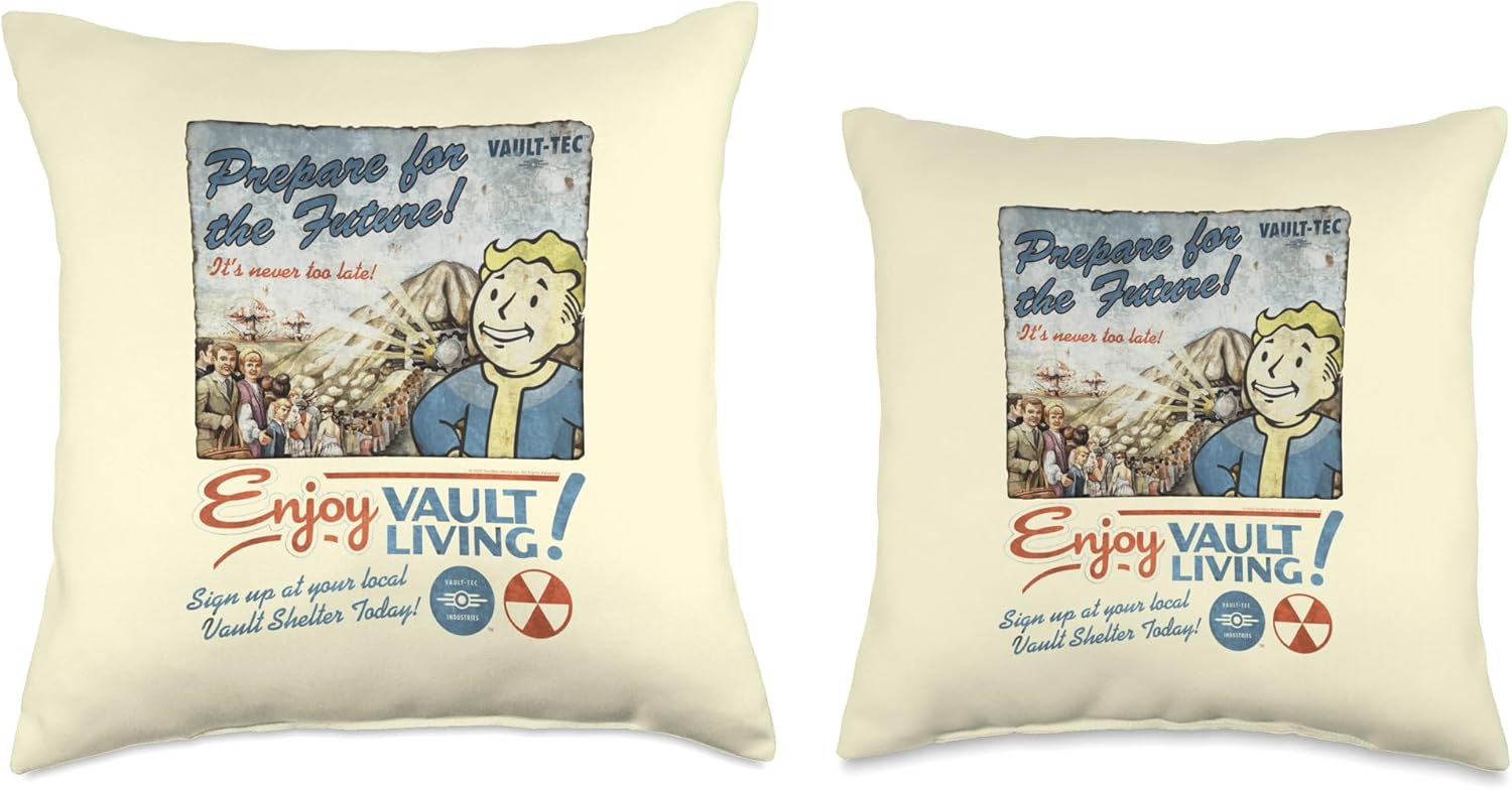 Fallout Video Game Enjoy Vault Living Vault-Tec Retro Ad Throw Pillow