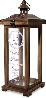 True Statements Personalisierte Hochzeitslaterne 42 cm Holz Rustikal mit Namen & Jahrezahl