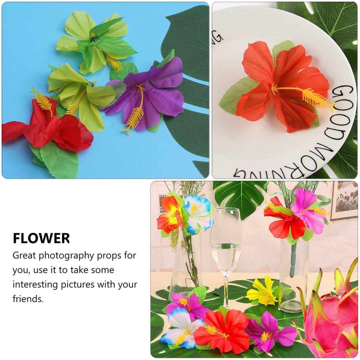 Künstliche Hibiskusblüten und Stoff ohne Gießen für 72 Stück als Fotorequisite Hawaii Blumen Girlande Zufällige Farbe Sommerfest Dekoration Tropische Partys