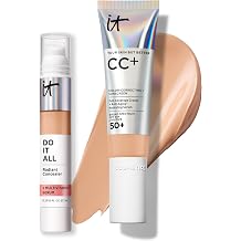 IT Cosmetics CC+ Cream with SPF 50+ Natural Finish Full Coverage Foundation Neutral Medium - 1.08 fl oz & Do It All Radiant Concealer Multivitamin Serum Makeup 310 Medium Warm - 0.2 fl oz