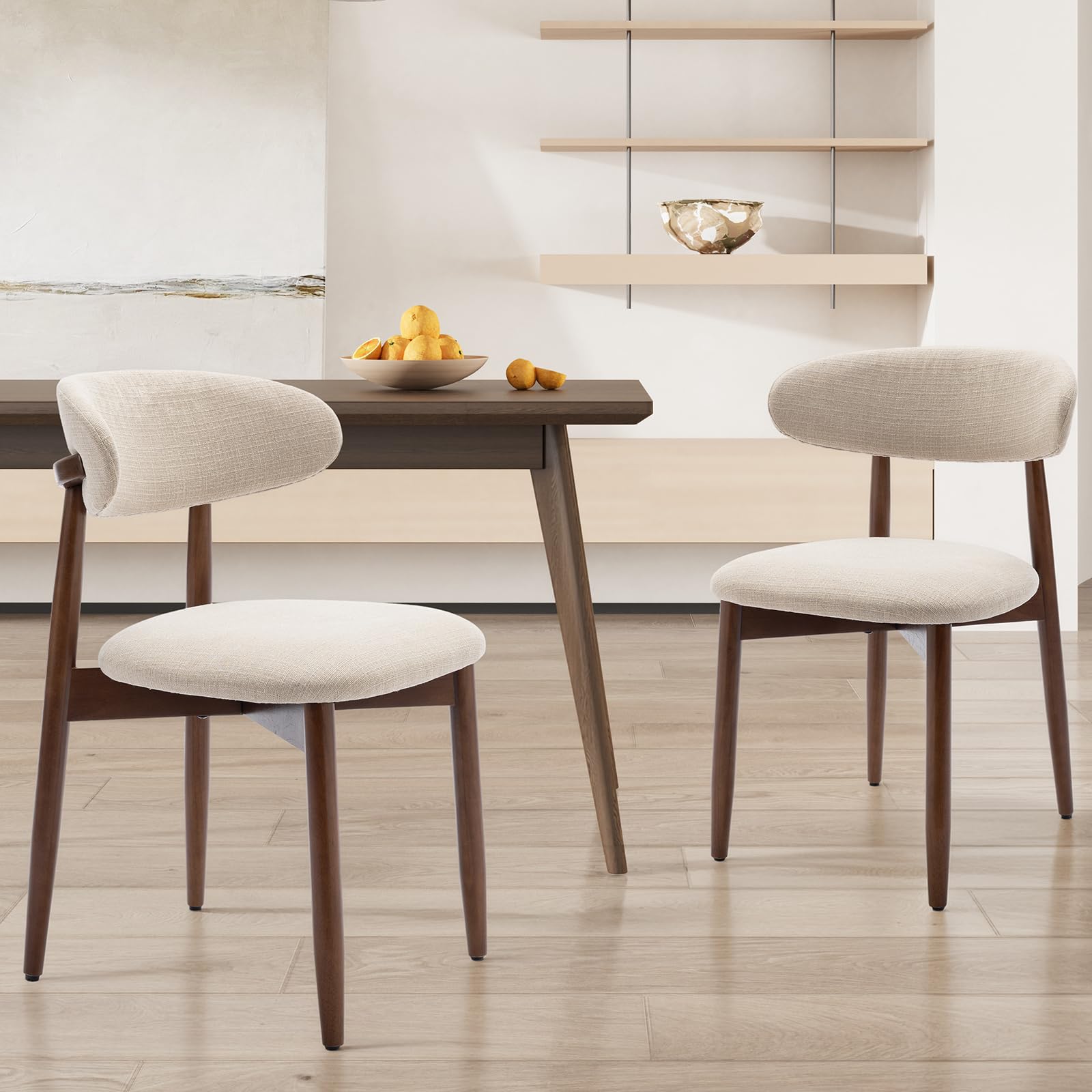 COLAMY Esszimmerstühle 2er Set, Polsternder Stühle Esszimmer mit Rückenlehne, Moderne Küchenstühle Gepolstert, Stoff Dining Chairs mit Back und Holzbeinen für Esszimmer, Küche, Restaurant, Beige