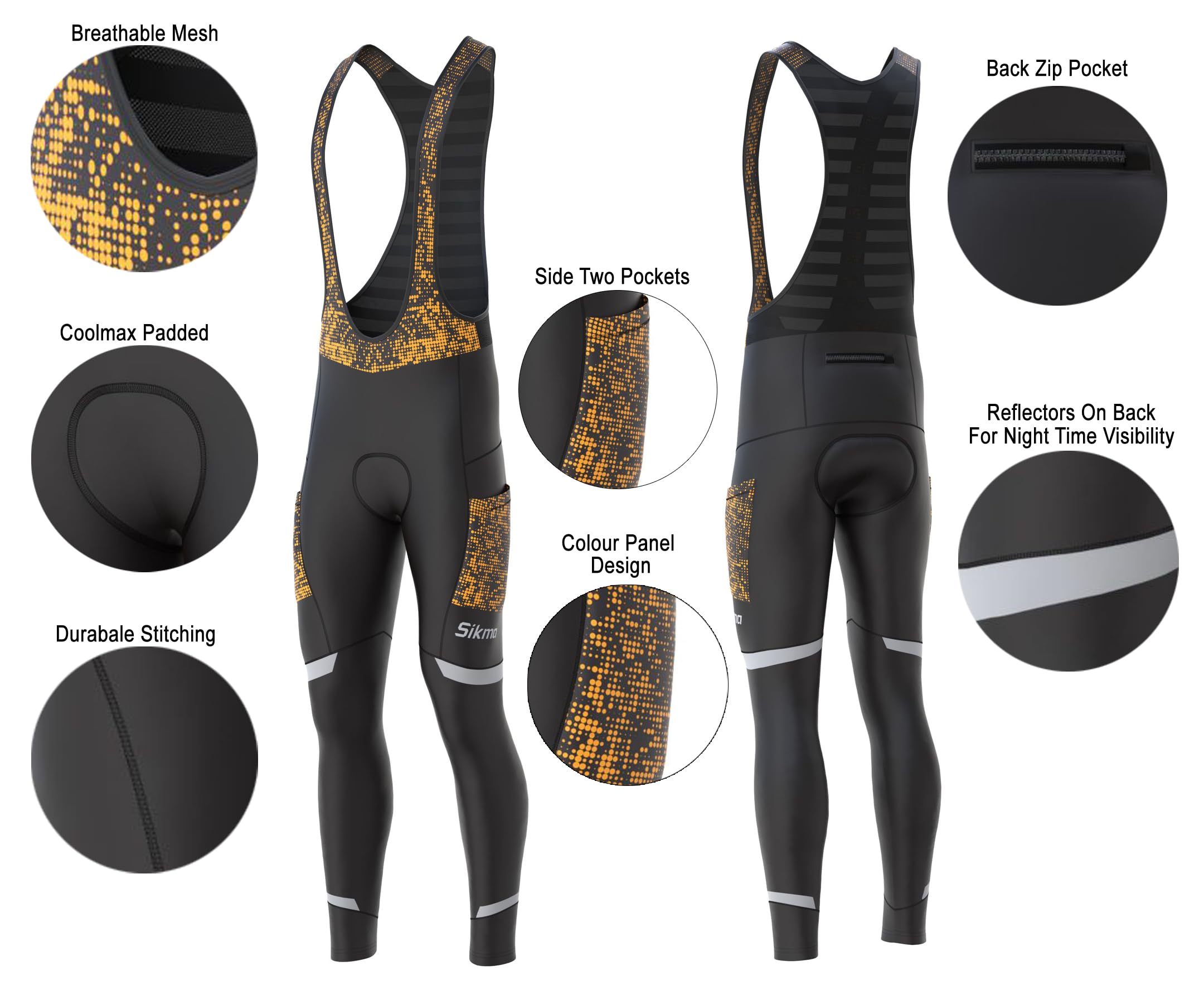 SIKMA Collant de cyclisme thermique réfléchissant pour homme avec poches, idéal pour le cyclisme d'hiver