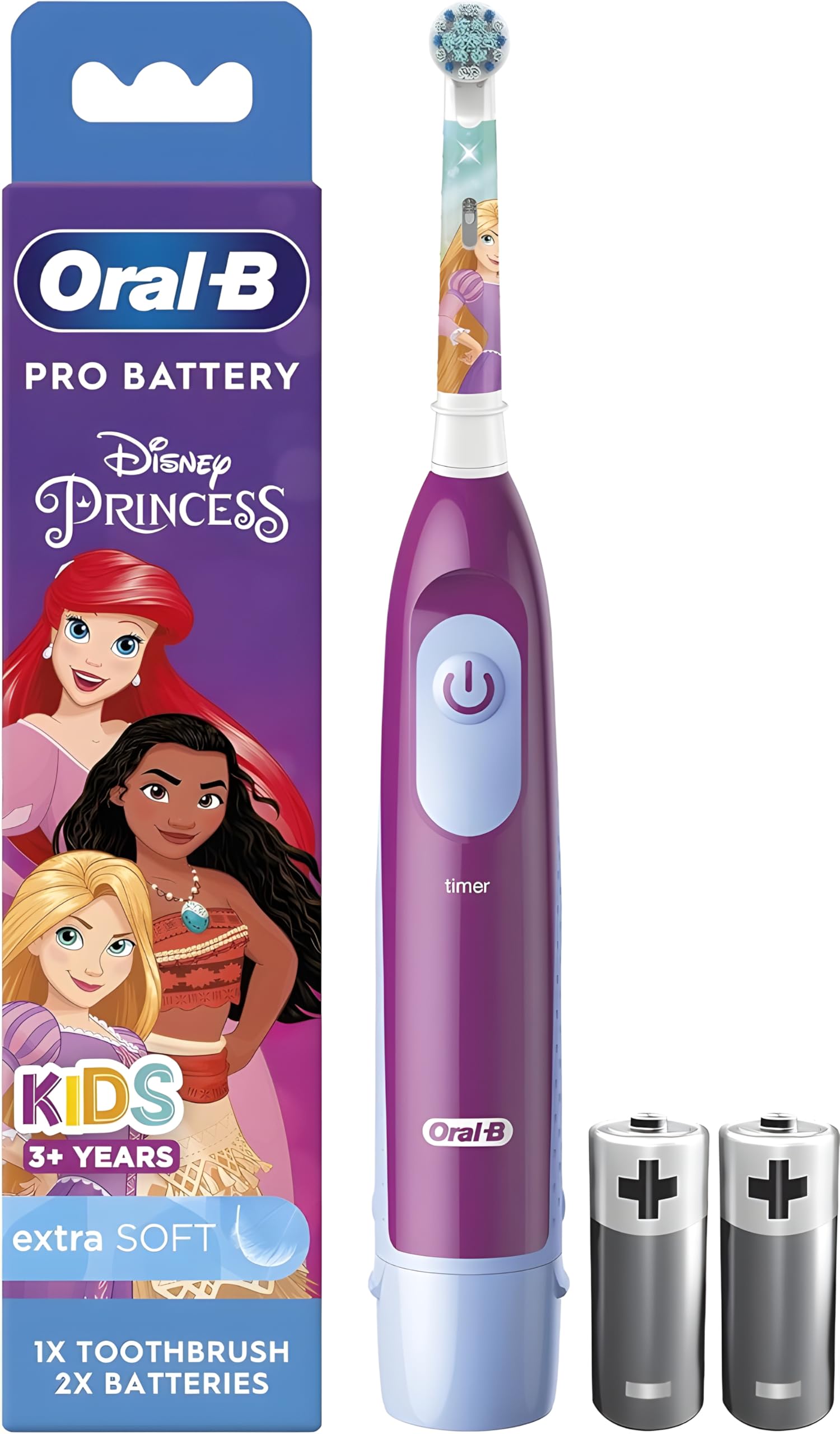 Oral-BPro Battery Powered Kids Electric Toothbrush, Kids Gifts, 1 Toothbrush head, Featuring Cars Or Princesses Characters for Kids (Disney Characters May Vary)