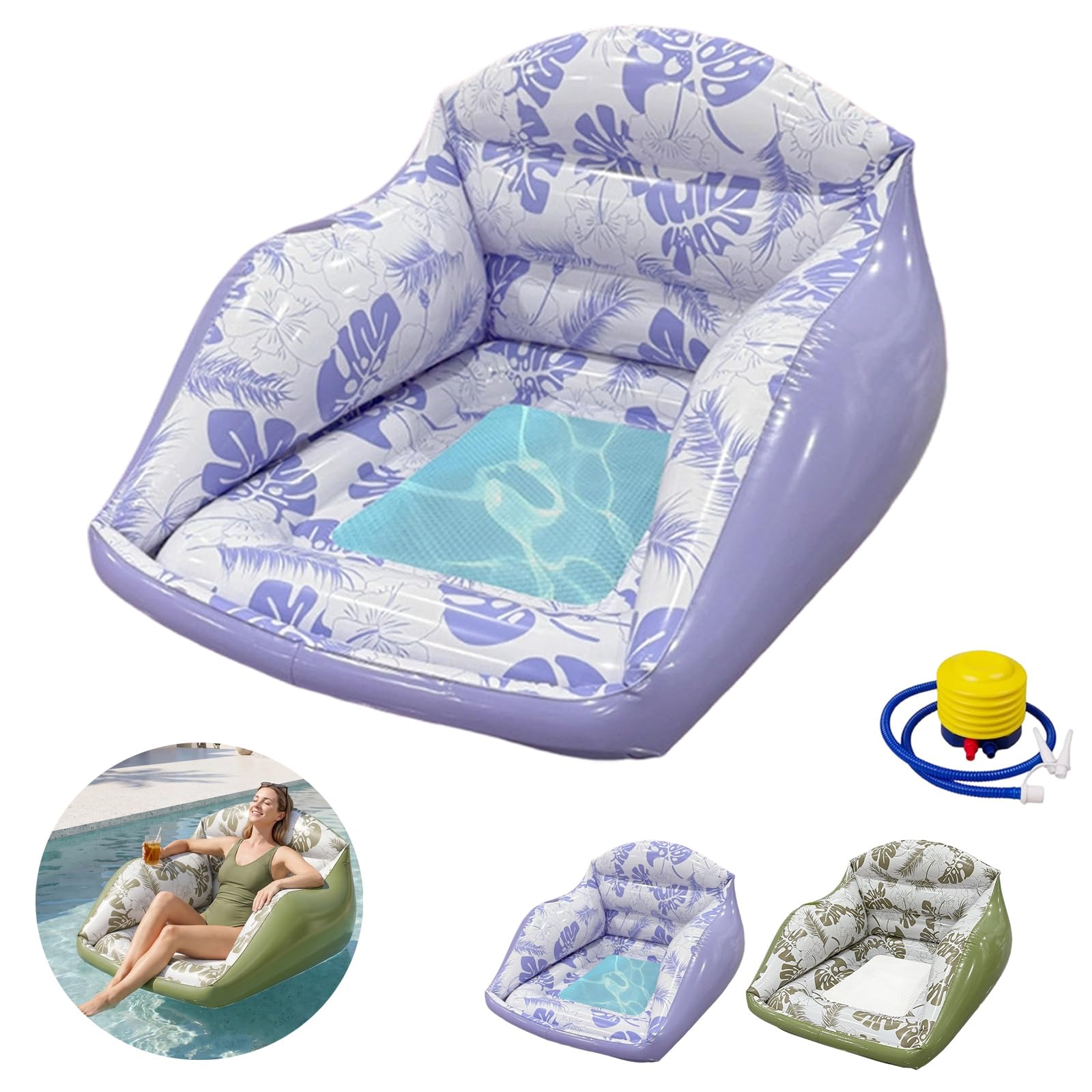 U-Shaped Water Inflatable Pool Float, U‑Form Aufblasbare Pool‑Liege mit Rückenlehne & Kühl-Sitz,Inflatable Pool Lounge Chair, Faltbar, für Strand, See & Schwimmbad