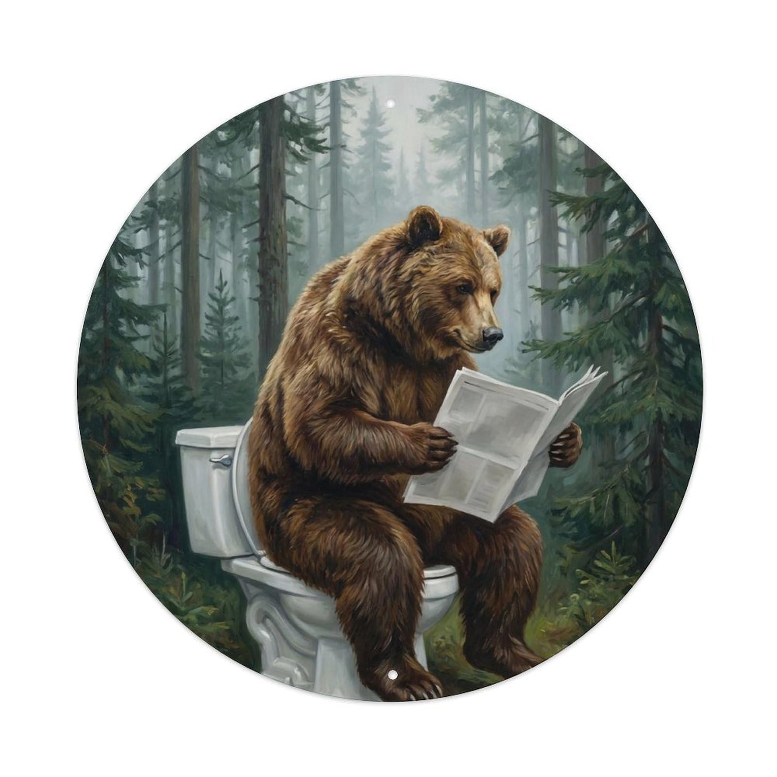 Bear On Toilet Humorous Bathroom Reads In The Wild 1 Metal Tin Sign