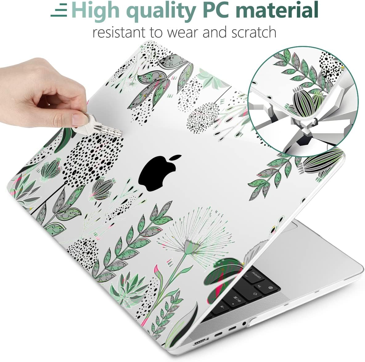 TWOLSKOO Compatible with MacBook Pro 14 inch Case 2023 2022 2021 Release M2 A2779 M1 A2442 Pro/Max Chip with Touch ID, Plastic Hard Shell Case & Keyboard Cover & Screen Protector, Garden Floral