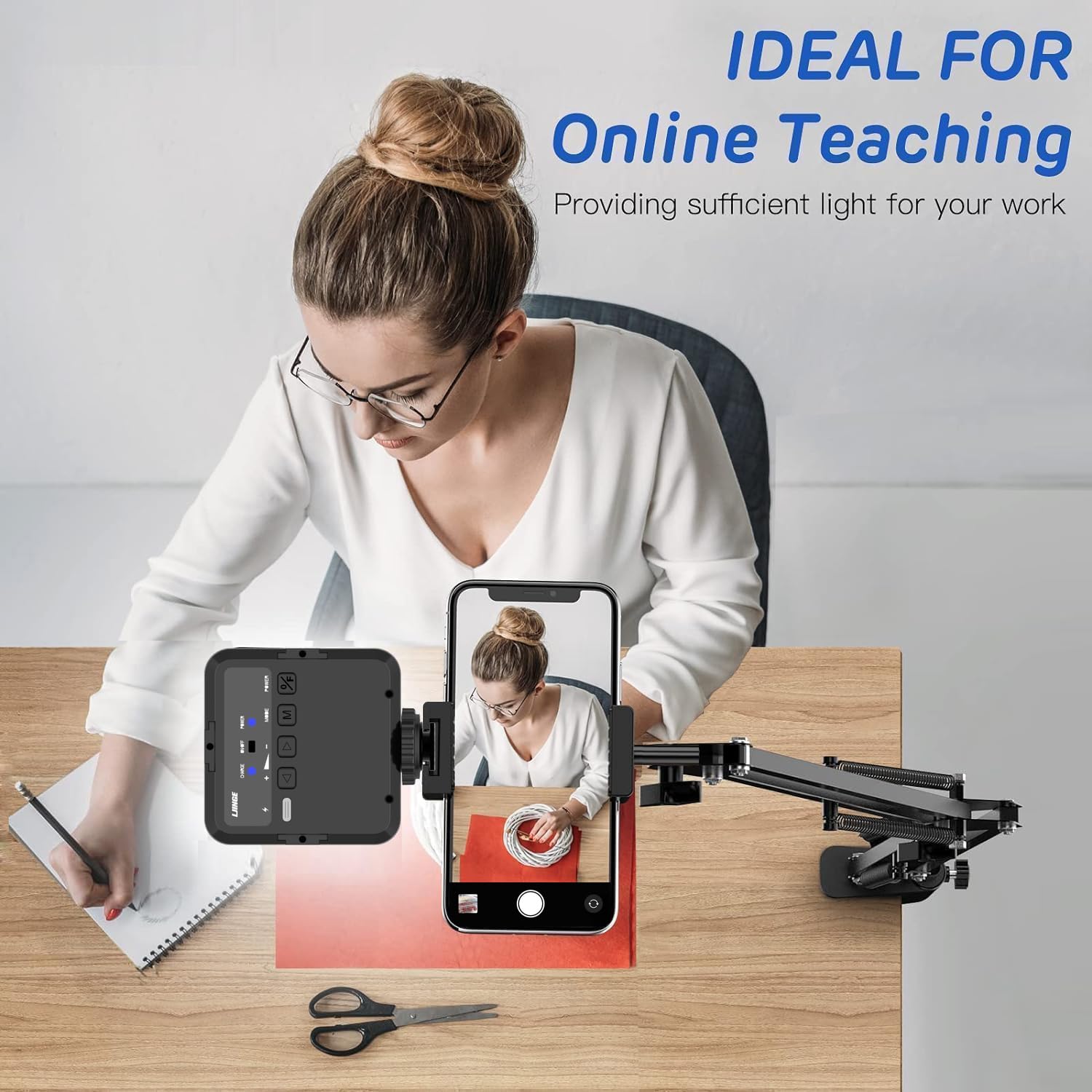 Soporte para teléfono celular, brazo articulado con luz LED, soporte flexible para teléfono celular para transmisión en vivo, grabación de video, dibujo, cocina