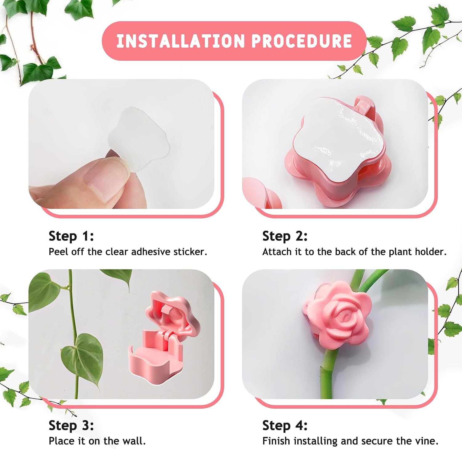 50 Pack Plant Vine Wall Clips – Decorative Flower Clips for Climbing Plants, Indoor & Outdoor Garden Vine Holders, Pink, Tool-Free Use, ABS Plastic image 5