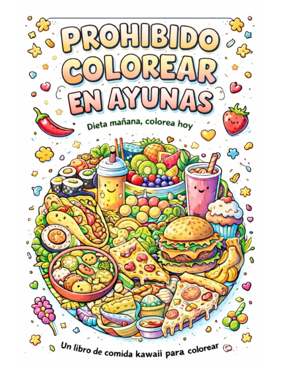 Prohibido Colorear en Ayunas: Libro de Colorear para Adultos con 48 Ilustraciones de Comida Kawaii: Libro de Colorear para Adultos con 48 ... Mexicana, Dulces, Fast Food y Healthy