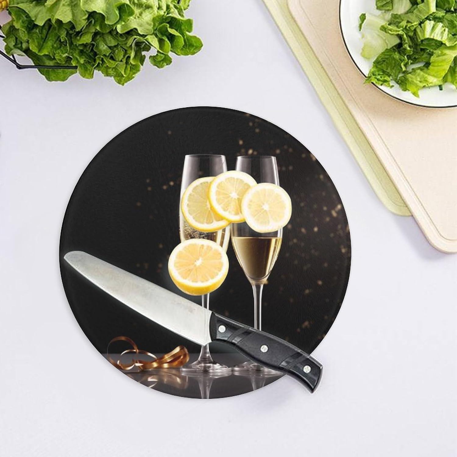 Champagne Glass 8" Tempered Glass Cutting Board for Kitchen