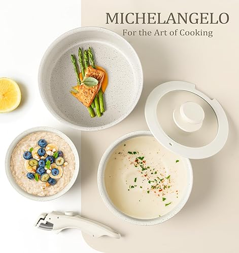 Miniatura 8 de MICHELANGELO Juego de cacerolas antiadherentes de 1 cuarto y 2 cuartos de galón y 3 cuartos de galón con asas extraíbles, juego de cacerolas no