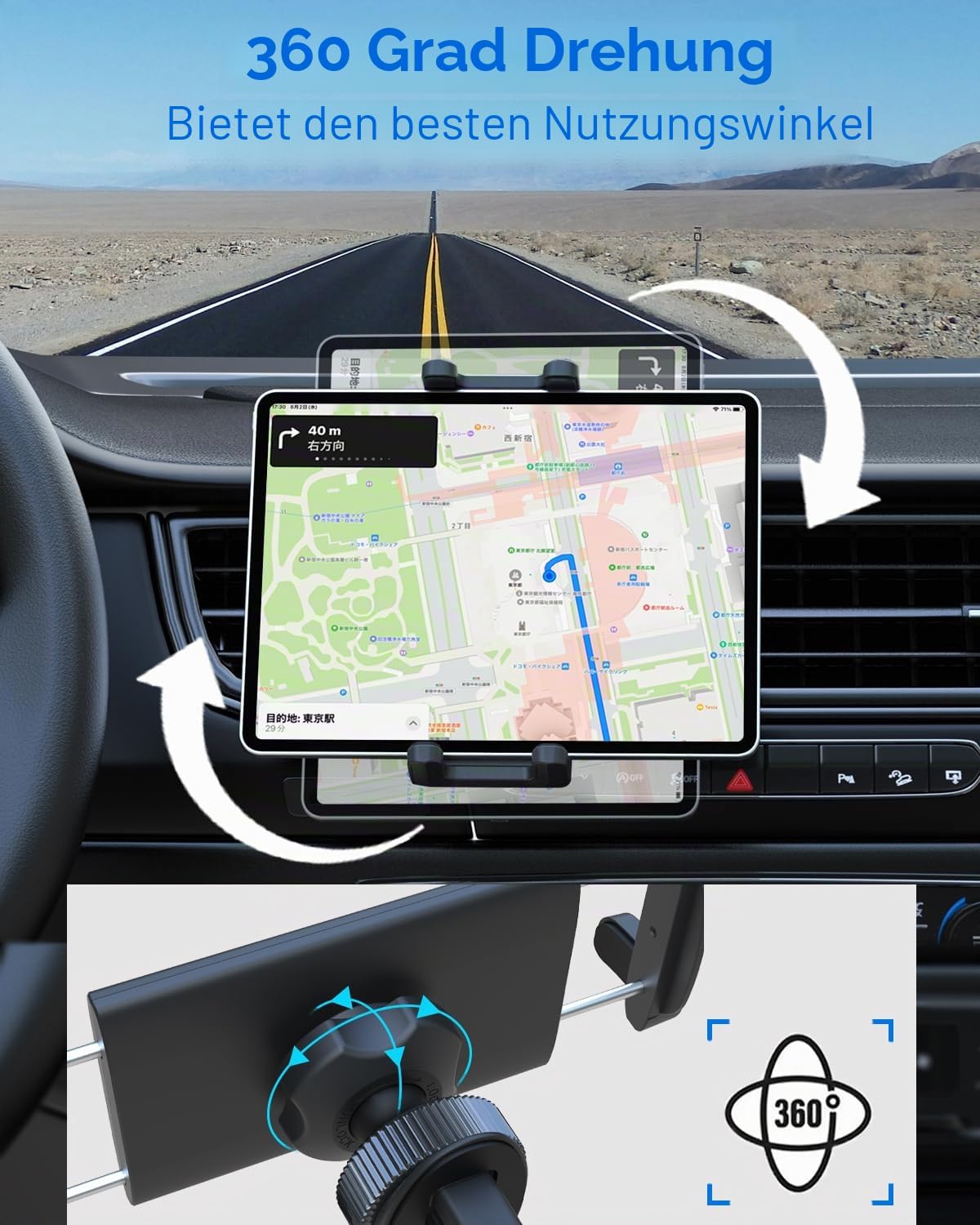 Auto Tablet Halterung Lüftungsgitter, 360° Drehbar KFZ Handy & Tablet Halter, Universelle LKW Lüftung Tablethalterung für iPad Pro Air Mini, Galaxy Tab, iPhone und Smartphones 4-13 Zoll