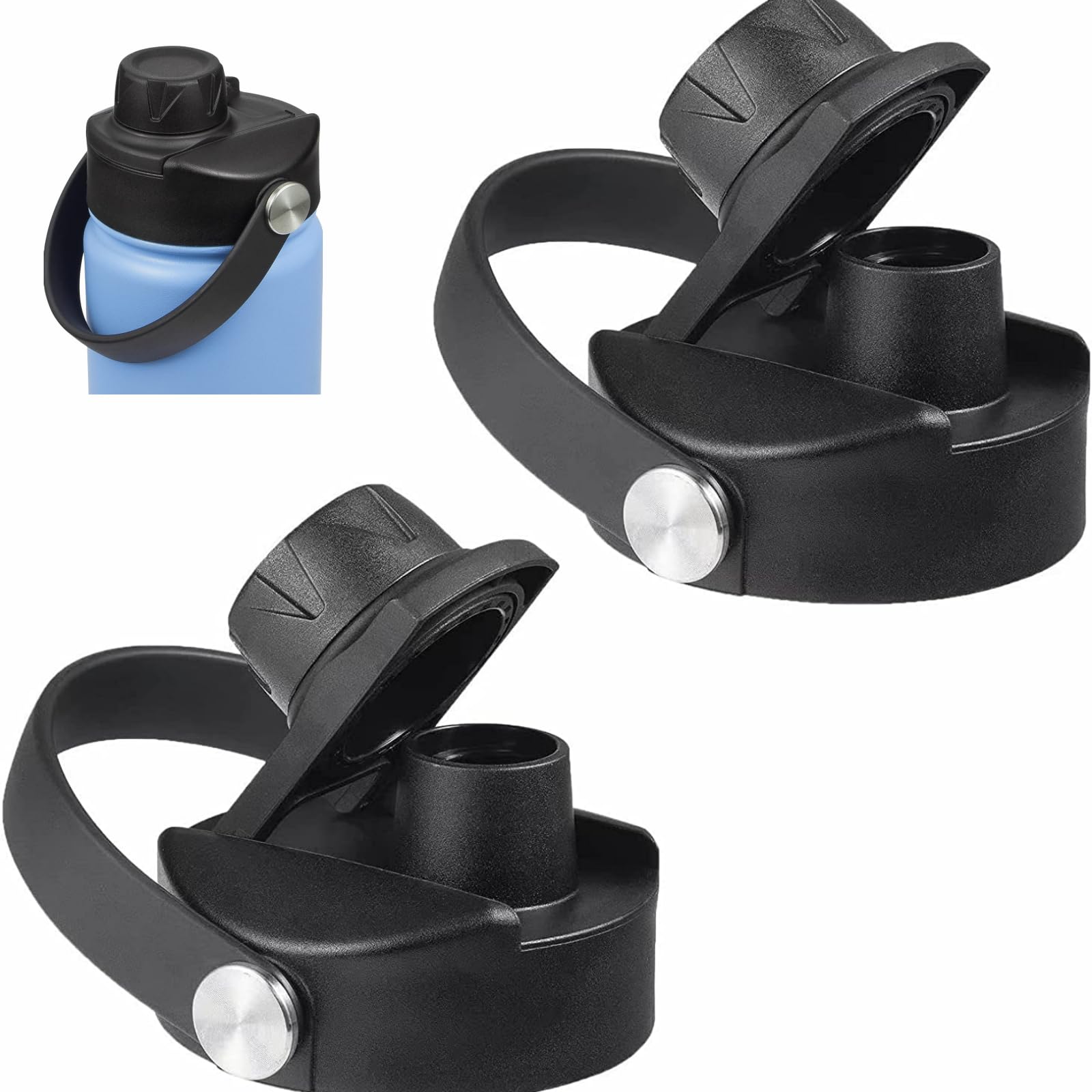 Lid for Hydroflask 32 40 64 oz Wide Mouth, Replacement Chug Cap with Flex Handle Fits Hydro Flask 12 16 20 Ounce Kids Bottle, BPA Free Dishwasher Safe,Water Bottle Accessories Top, Black-2 Pack