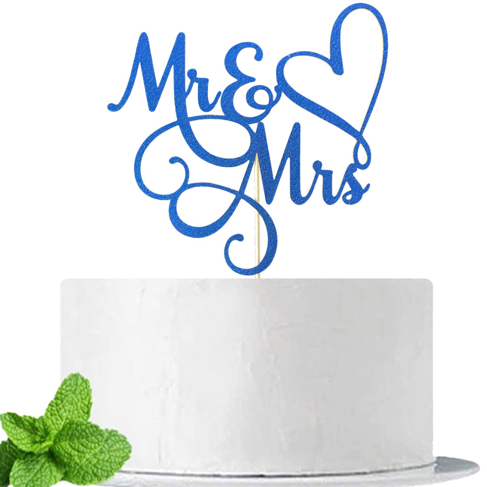Mr and Mrs Sapphire Blue Cake Topper for Bride and Groom Sign Wedding, Engagement, Wedding Anniversary Cupcake Decoration Party Supplies