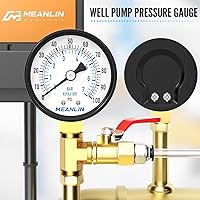Vista 6 de MEANLIN MEASURE 0-100Psi 2" DIAL FACE 1/4" NPT Well Pump Pressure Gauge, with 1/2" NPT and 3/8" NPT Hex Bushing, 3-2-3% Accuracy, Lower Mount