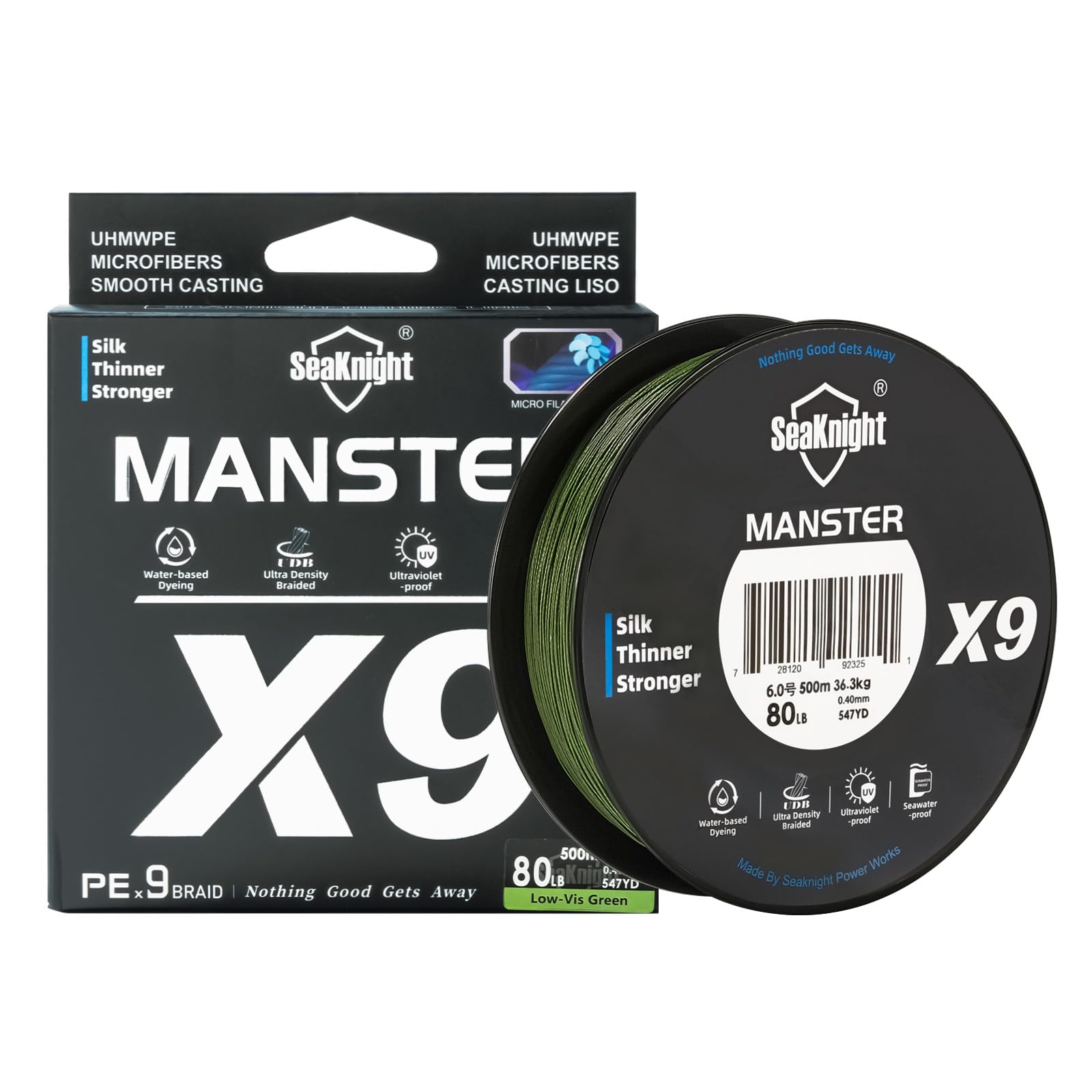 SeaKnight X9 Sedal de Pesca Trenzado de Agua Salada de 9 Capas, 150 m/300 m/500 m, Polietileno Trenzado, 9 hebras, Muy Fuerte, para Carpa, Trucha, 17-80 kg