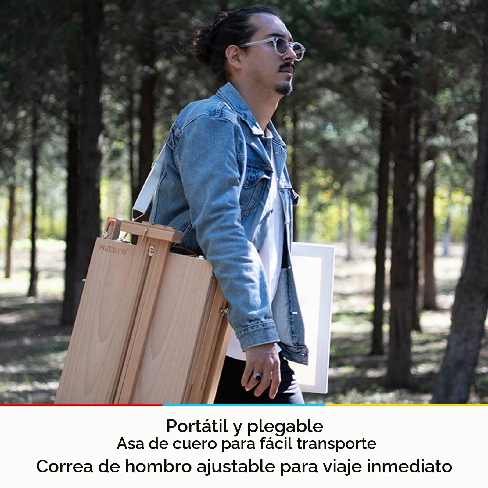 Meeden Caballete de madera de haya, plegable, portátil, con cajón y paleta para profesionales, artistas y aficionados a la pintura sobre la marcha, sostiene lienzos de hasta 34 pulgadas