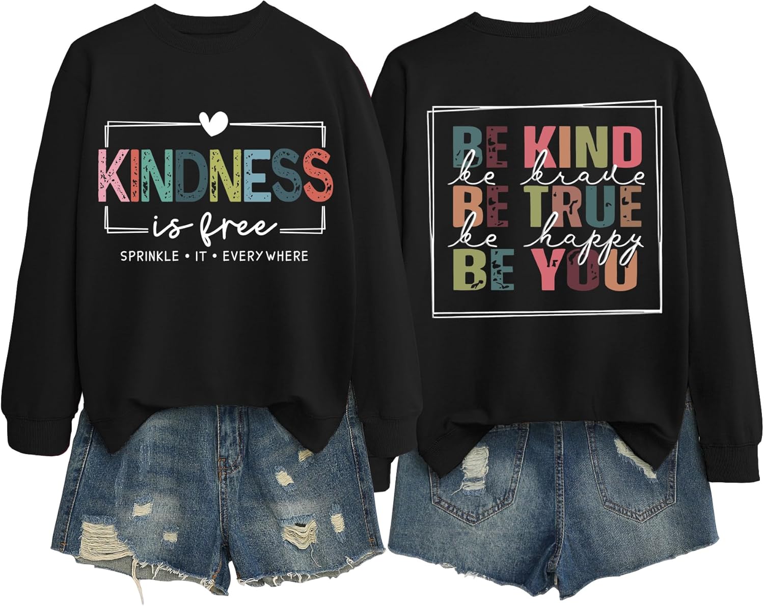 ZEYUOUE Kindness is Free Sweatshirt Womens Be Kind Brave Happy Graphic Long Sleeve Shirt Crewneck Tops for Teacher Sweatshirt