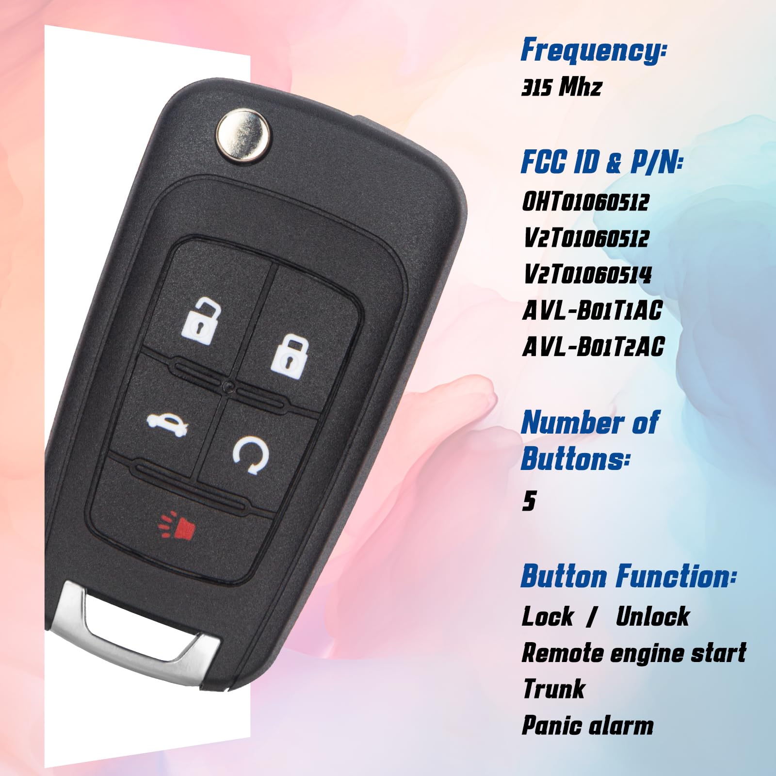 Chiave di ricambio per auto con telecomando Keyless Entry compatibile con Chevy Cruze/Camaro/Impala/Equinox/GMC Terrain/Lacrosse 2010 2011 2012 2013 2014 2015 2016 2017 Chiave di ricambio per
