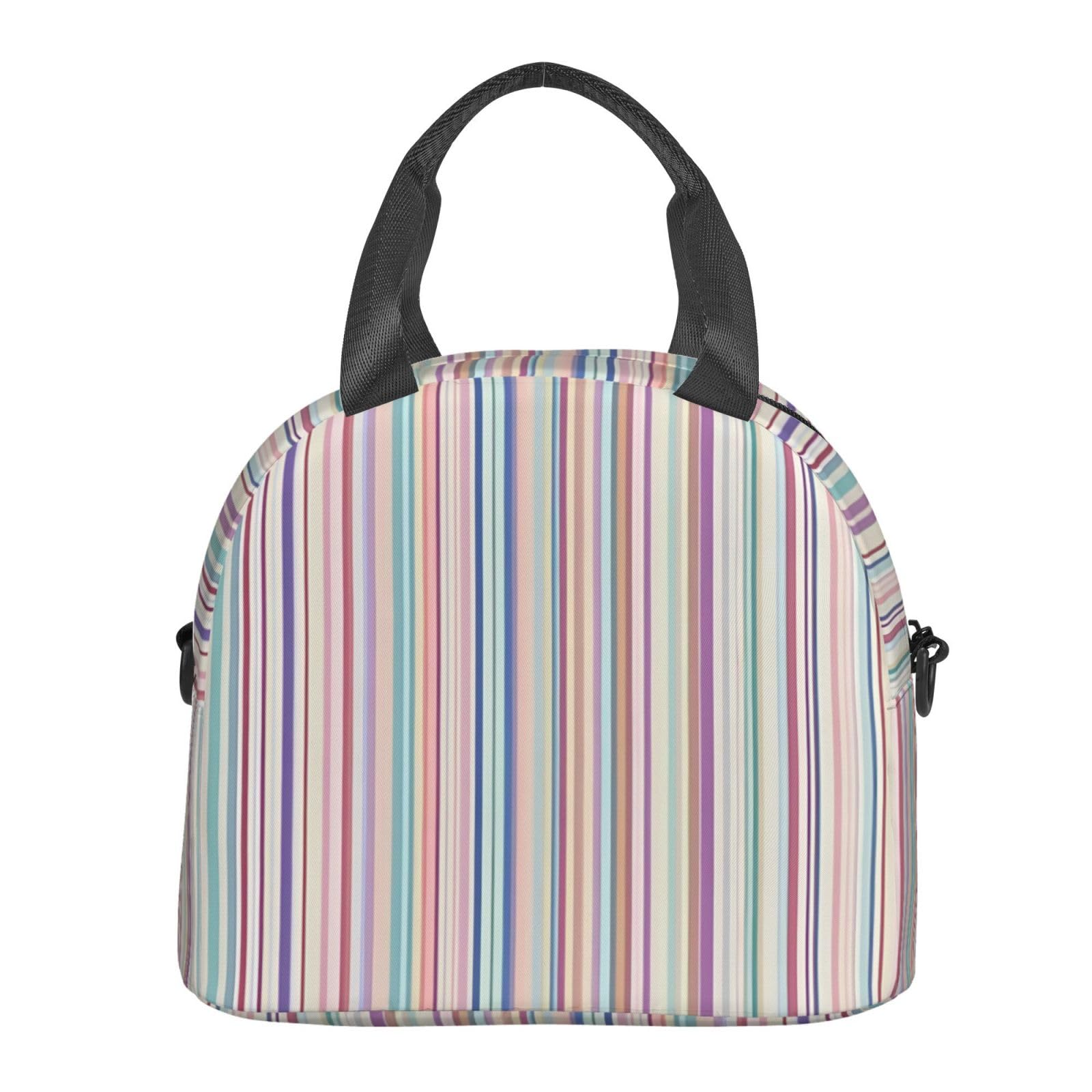Sac à déjeuner isotherme réutilisable à rayures colorées pour adultes pour le travail, les voyages, les femmes et les hommes