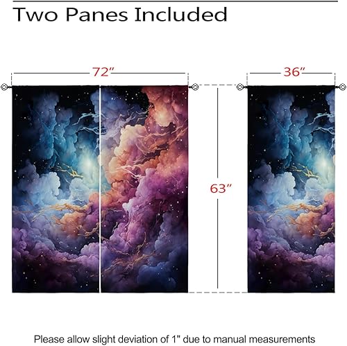 Vista 3 de Nebula Blackout Curtains for Girls Boy Home Decor, Black Hole Universe Space Galaxy Cool Grommet Thermal Insulated Drapes Darkening Window Curtain