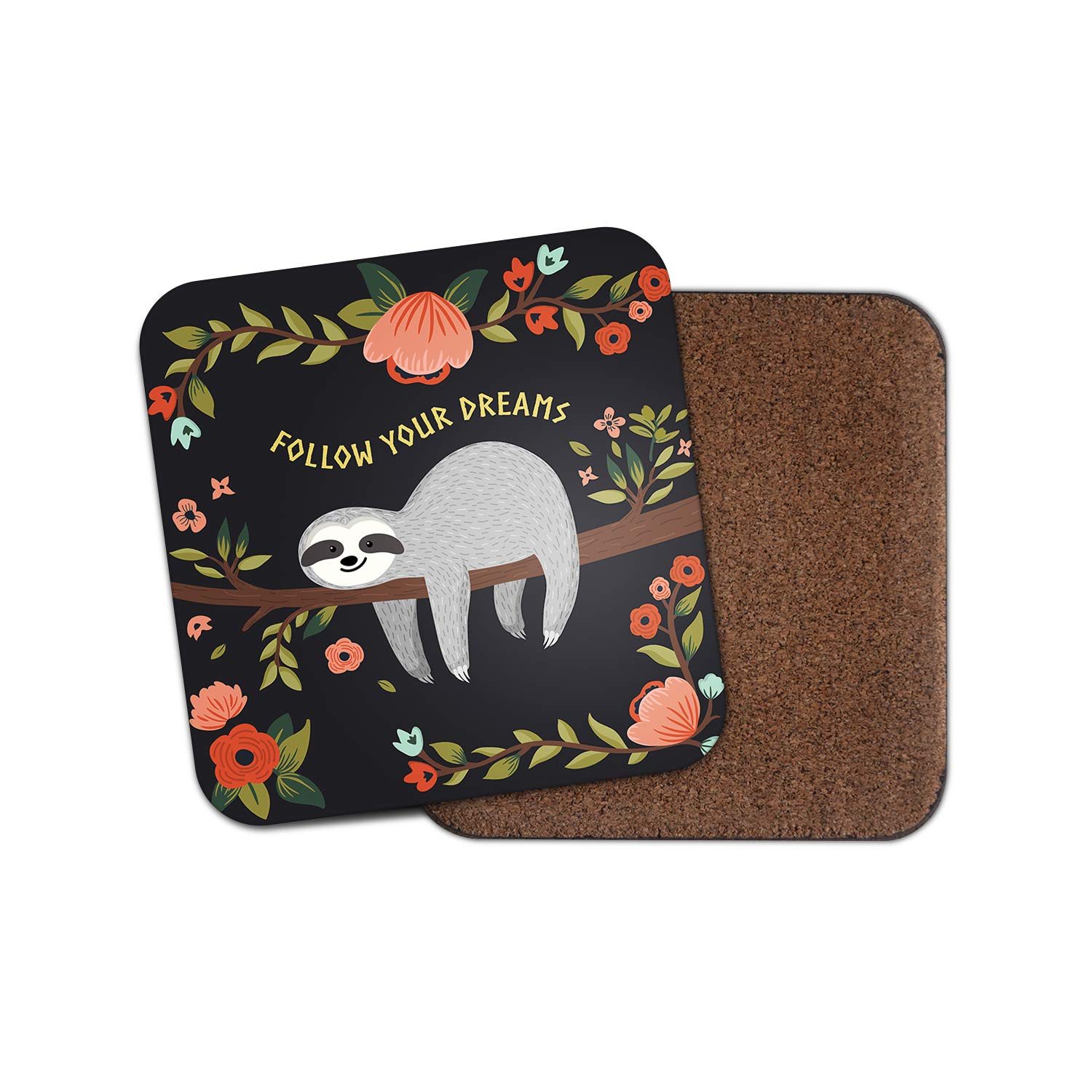 Destinationvinyl Multicolor 1 X Funny Lazy Sloth Coaster - Dreams Cute Flowers Mum Sister Auntie Fun #13267