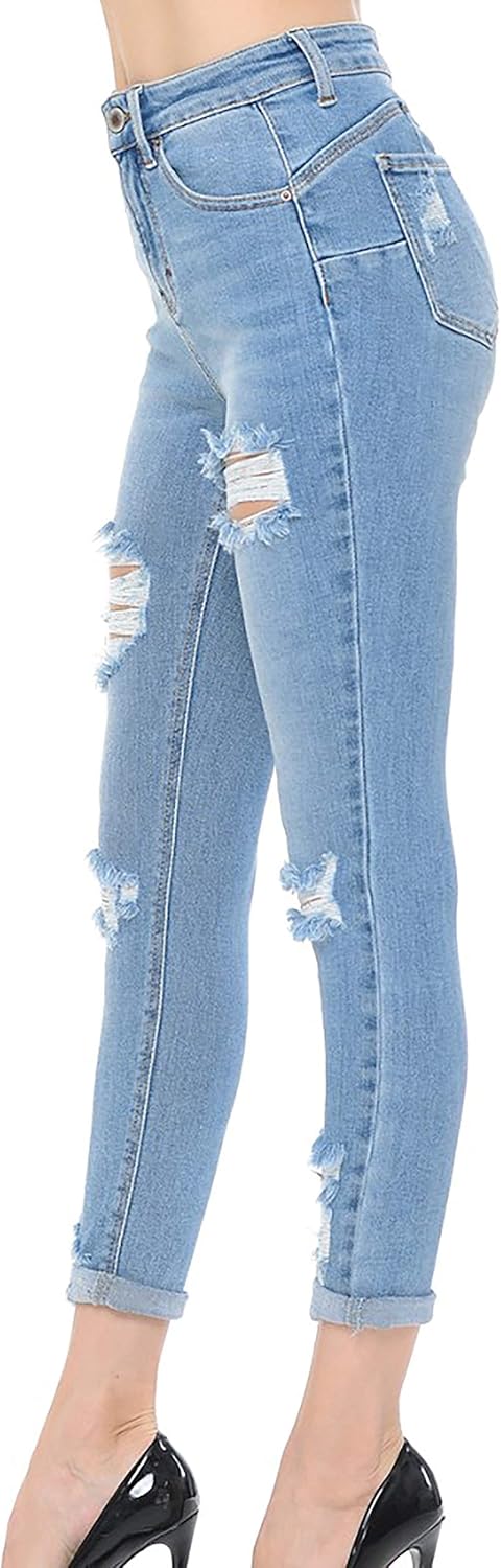 WAX JEAN Women's 'Butt I Love You' Push-Up High Rise Destructed Capri Jeans in Heritage Denim Fabric - Image 2