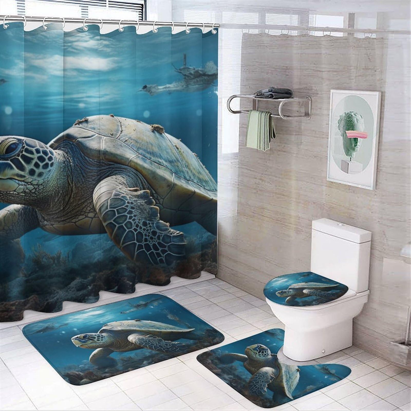 Turtle Bathroom Accessories Vintage Seashell Blue Ocean Sea Turtle