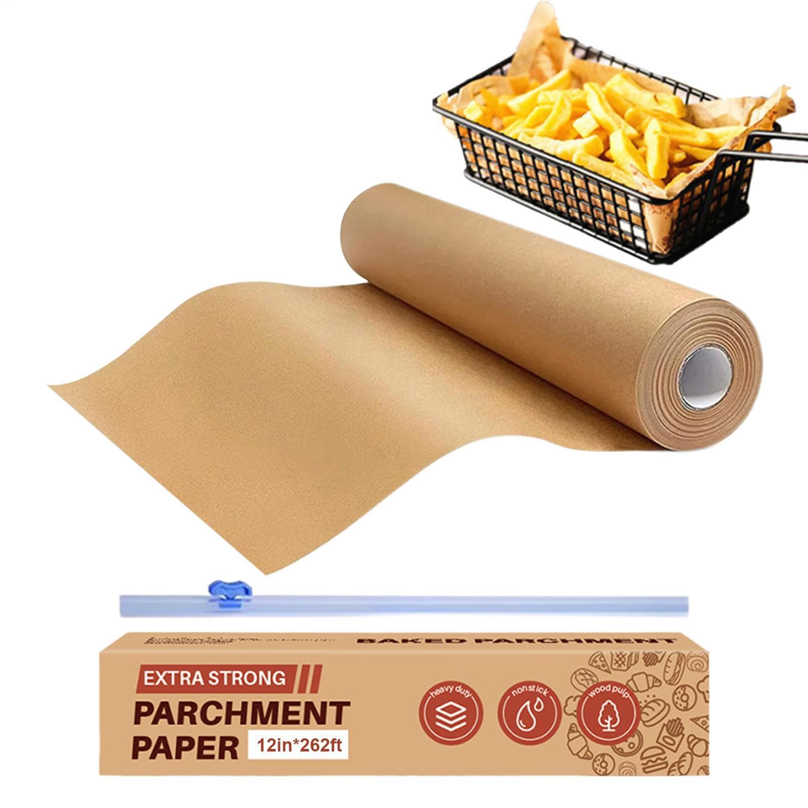 Papel para hornear, sin blanquear, apto para alimentos, hojas resistentes al calor | Rollo de papel pergamino para freidora de aire, para asar en horno, microondas, al vapor, cocinar, freír, asar
