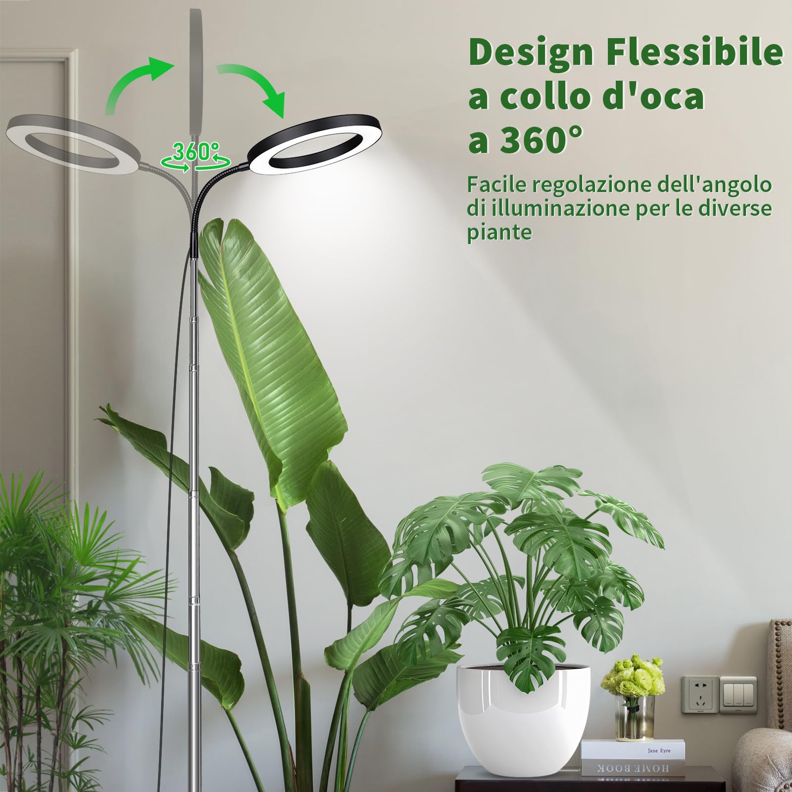 Lampada Per Piante, 72 LEDs Luce Di Coltivazione a Spettro Completo, Grandi 160cm Luce Per Piante Da Interno Regolabile in Altezza Con Timer 3/9/12H, Collo d'oca a 360°, 10 Luminosità, 3 Modalità
