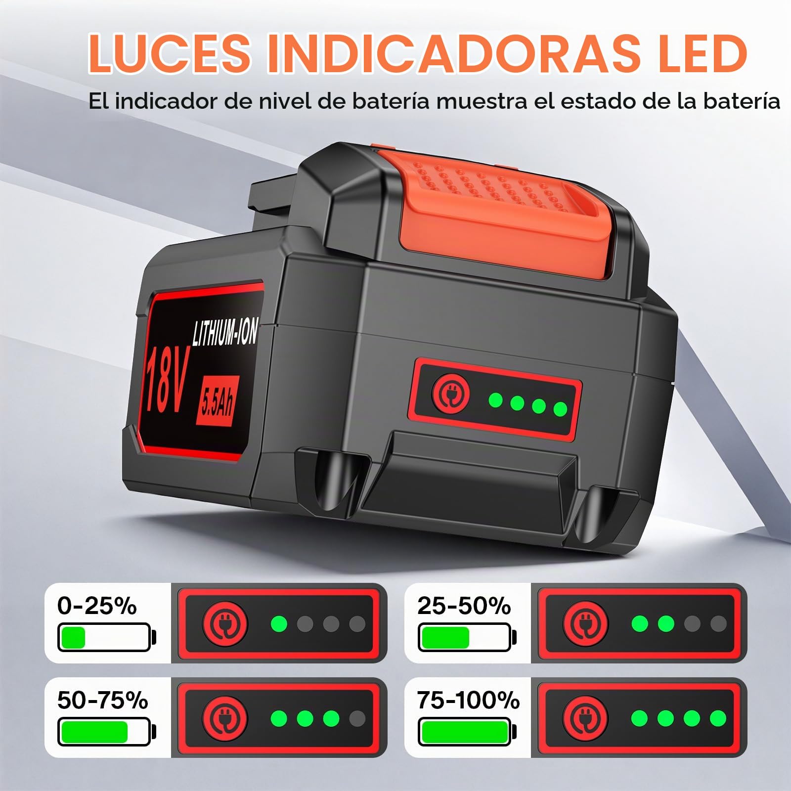 Batería de ion de litio de 18 V 5500 mAh para herramientas Flex AP FL1850, batería de repuesto 445894 con indicador de estado de carga